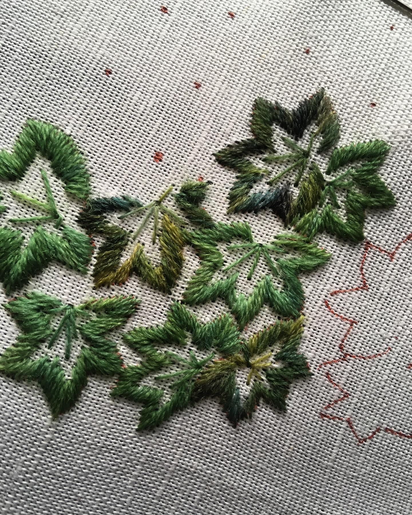I’m revisiting a piece I stitched for a friend a few years ago. I’m using Mulberry Dyer natural hand dyed woollen threads, which are just so lovely, and turning the design into a class which I hope to be able to share more about shortly. @debbiethedyer #wollenthread #crewelwork #crewelembroidery #leaves #handbroidery #embroideryclasses