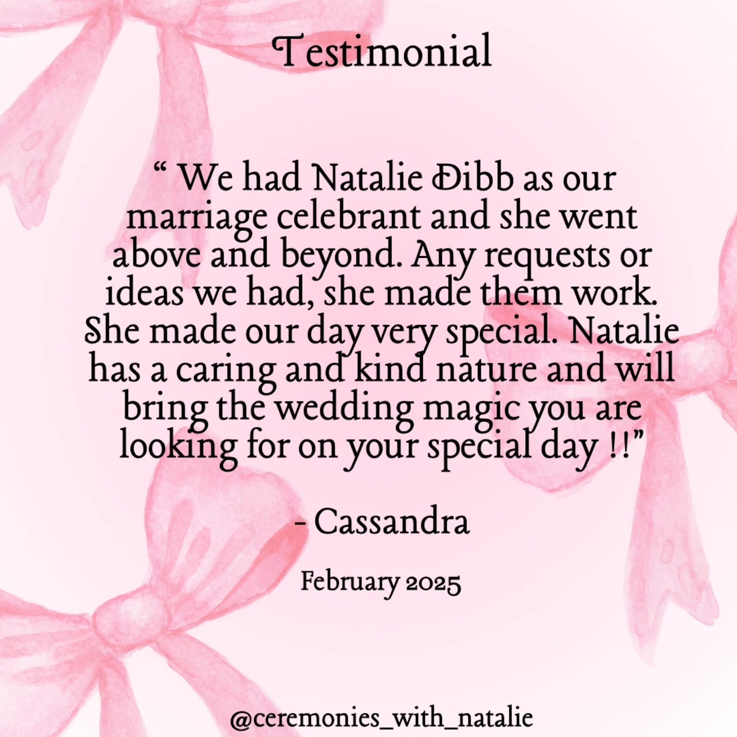 I had the pleasure of officiating Cassandra and Travers beautiful wedding and I'm so touched by her heartfelt words 💞