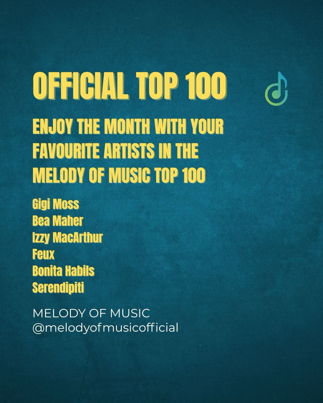 Music moves fast — so do we 🔁
The Melody of Music Top 100 updates monthly.
Lock in. Press play.
#MelodyOfMusic #Top100 #PlaylistUpdate #FreshFinds #MusicDiscovery
