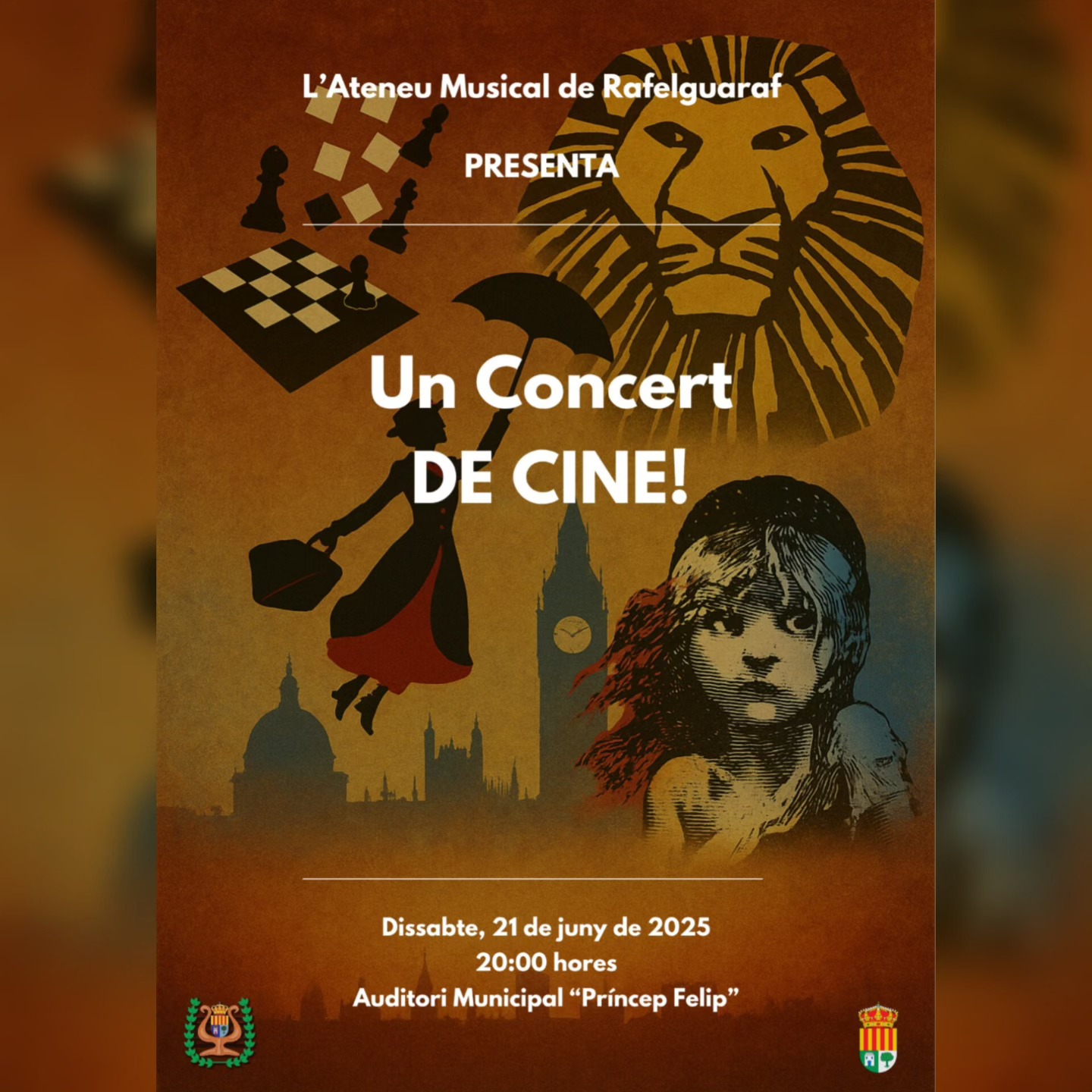 💭 "Qui és més noble que aquell que construeix ànimes amb música i color?"
📆 El pròxim dissabte 21 de juny, la nostra Banda ha programat un concert ben entretingut sobre musicals i música de film.
Que no ens creus?! 🤔
Vine a veure-ho! Millor dit: a escoltar-ho! 😜
✍ Només has de tindre en compte:
🕛 20:00h.
📍 Auditori "Príncep Felip".
Música. I després una cervesseta i sopar.
Quin millor pla? 🎼 Esteu tots convidats! Animeu-se!!! 🥳