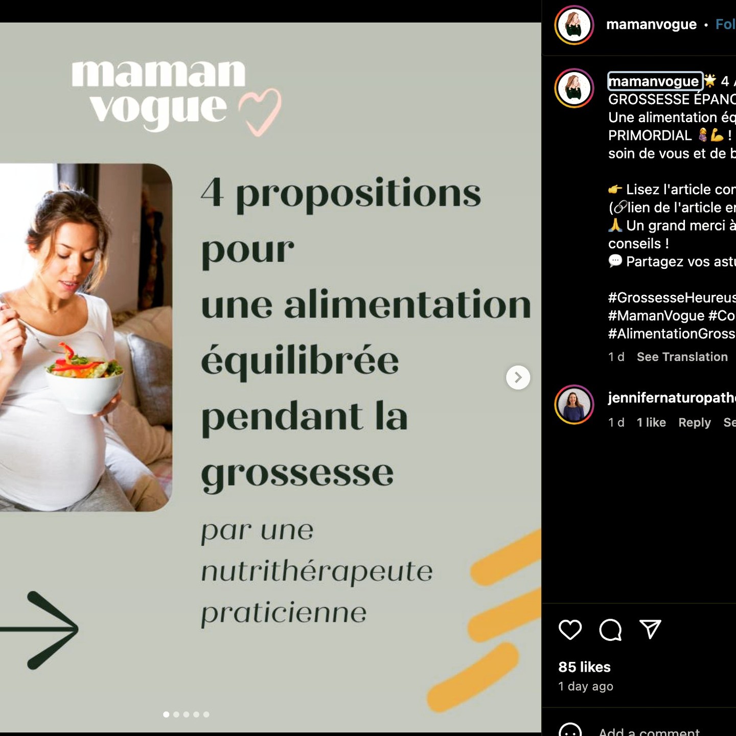 📣 J'ai eu le plaisir de publier sur @mamanvogue ! 🌱 À toutes celles qui attendent un heureux évènement ou qui s'y préparent🤰🏻. L'article complet est ici : "5 conseils pour une alimentation équilibrée pendant la grossesse" https://mamanvogue.fr/maternite/grossesse/alimentation-equilibree-pendant-la-grossesse-5-conseils/
Merci @mamanvogue !