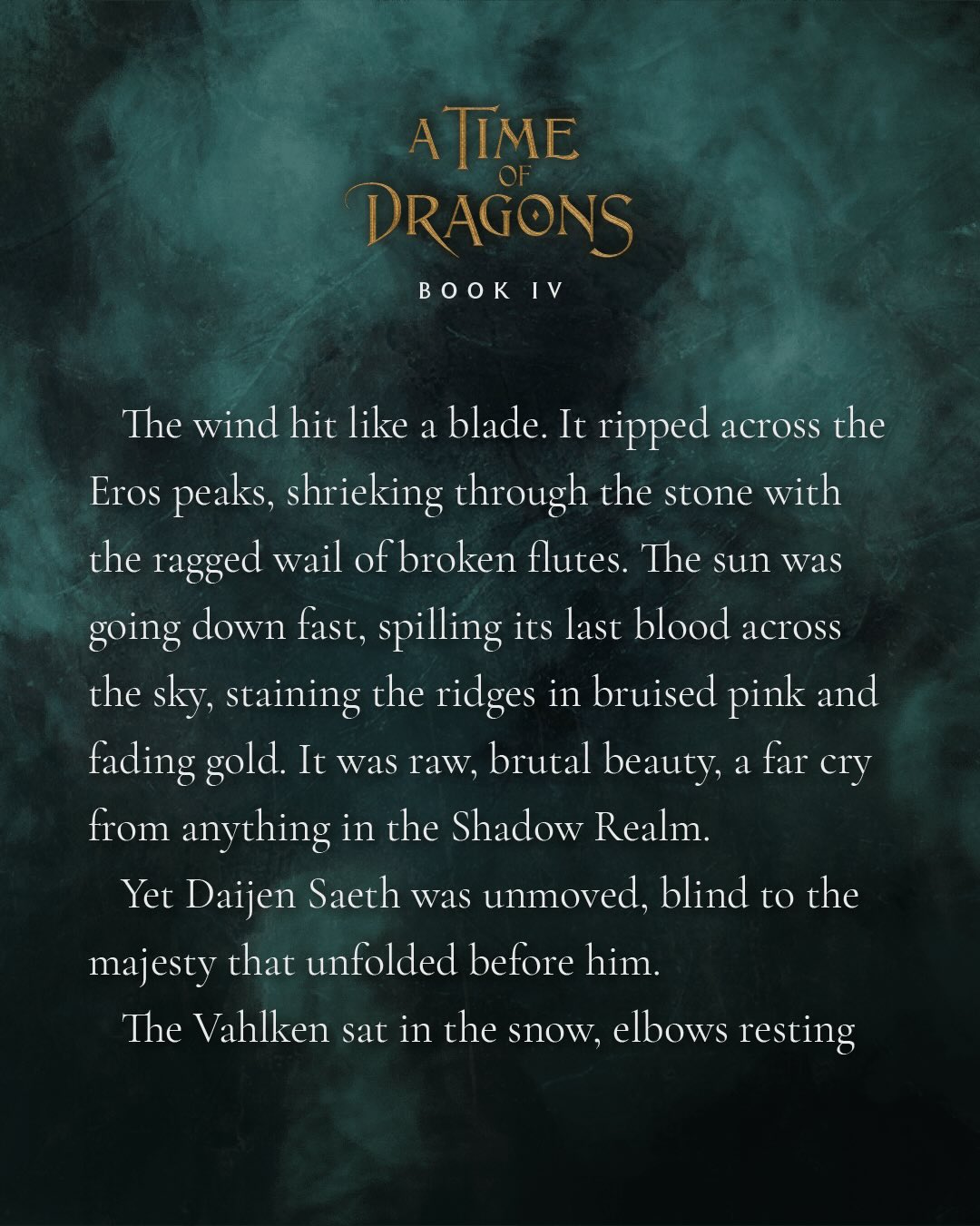A little excerpt from A Time of Dragons Book 4 🔥
This time we have a snippet from Daijen Saeth, one of my favourite characters.
As always, he is accompanied by Valyra, the indomitable Aegre 🦅 who thinks nothing of facing down a dragon 🐉
The last three books have put these two through hell, but the hunt isn’t over yet…
🚨Title reveal coming very soon! Then the cover! Stay tuned!🚨
