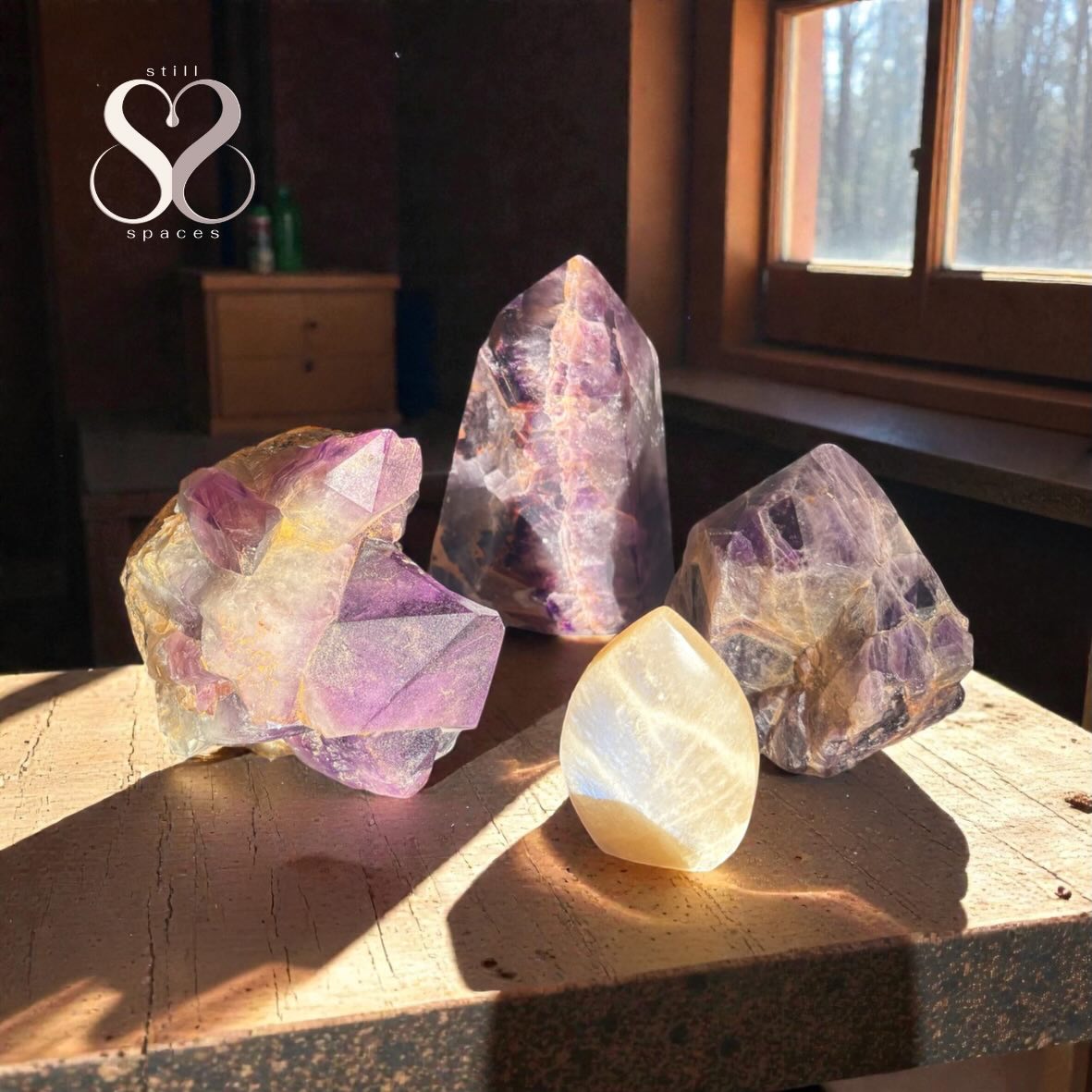 The light fills the shop and the crystals are bathed in sunbeams and warmth. The new shop is so light, so bright in both physical and spiritual energies.
Soon the door to the garden will be open and you can sit on the balcony, listen to the birds singing, drink tea or coffee and take 5 minutes to just be and breath 🌸⭐️🌸
Amethyst, the lilac lullaby of the crystal world, carries a soft, healing hush that settles into the heart and quiets the busy mind. Its gentle violet glow feels like a lullaby sung to the soul, inviting patience, clarity, and gentle release from worry. In moments of restless thoughts or tender heaviness, Amethyst acts as a comforting presence, guiding breath to slow, shoulders to soften, and the heart to remember its inherent calm. Its energy lightly clears stagnant emotions, making space for trust, inner peace, and a quiet courage to face tomorrow with grace. When you cradle a piece of Amethyst, imagine a tranquil twilight—cool, serene, and luminous—where stress dissolves into a soft glow of possibility. A daily touchstone for balance, compassion, and a hopeful heart. #stillspaces_ #amethyst #crystalhealing
