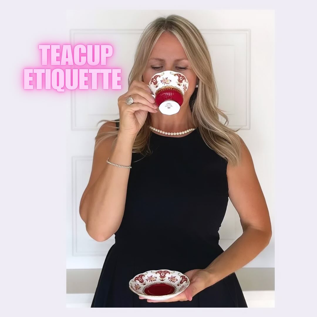 My 3 tips below ✅
1. Pinch & Support - Pinch the handle with your thumb and index finger. Remaining fingers below, support the handle and cup. (Do not hook your fingers through the teacup handle.)
2. Look into your teacup when drinking.
3. When standing, hold the saucer waist height.
• #softskills #etiquettetip #diningtips #etiquettetips #teatime #teaparty #tealover #afternoontea #teatips #cupandsaucer #etiqueta #teasocial #etiquettecoach #britishtea #diningetiquette