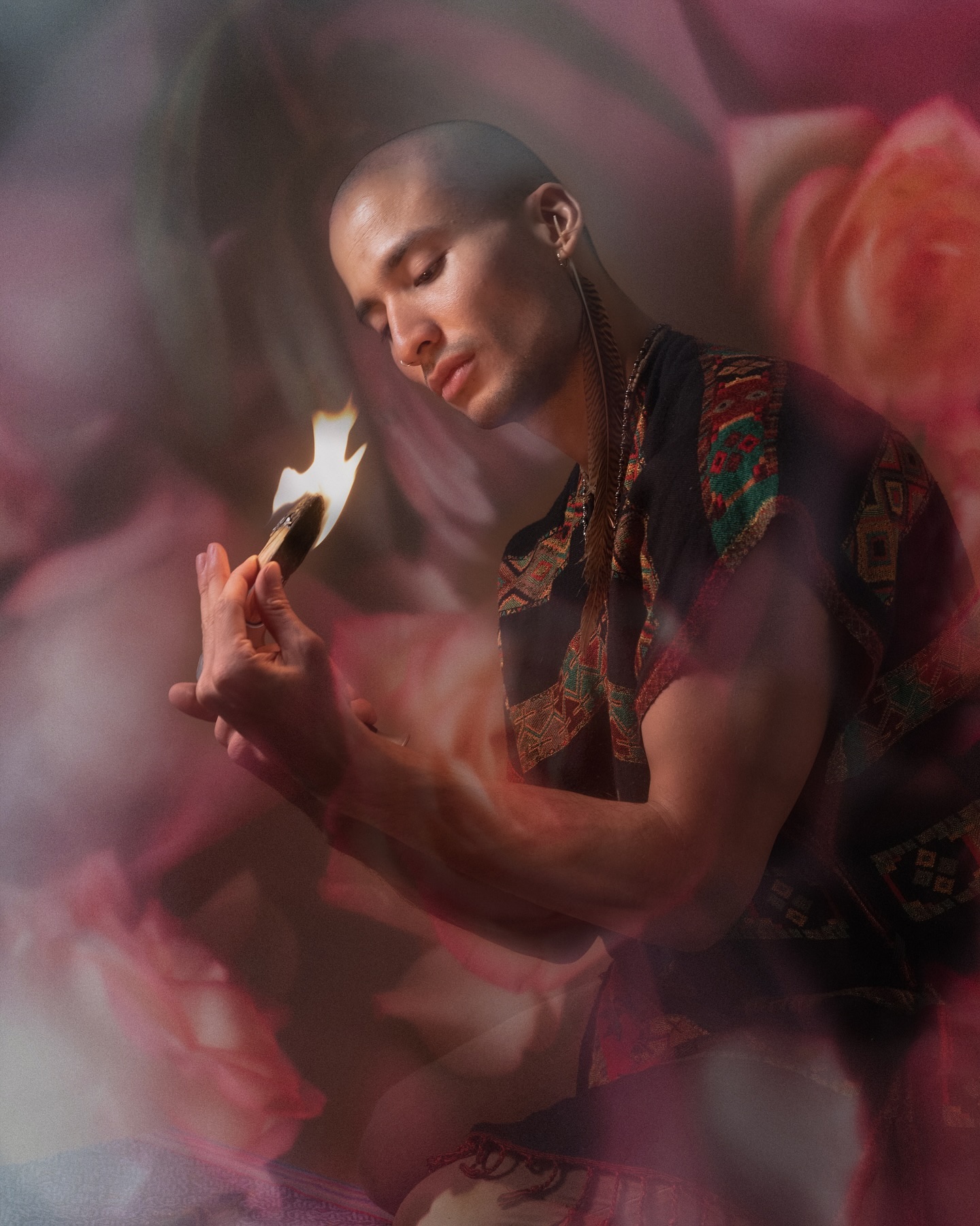 Artistic headshots for Colombian artist, musical healer, advanced Kambo therapist, and certified breath-work and yoga instructor: @nicoblackelk