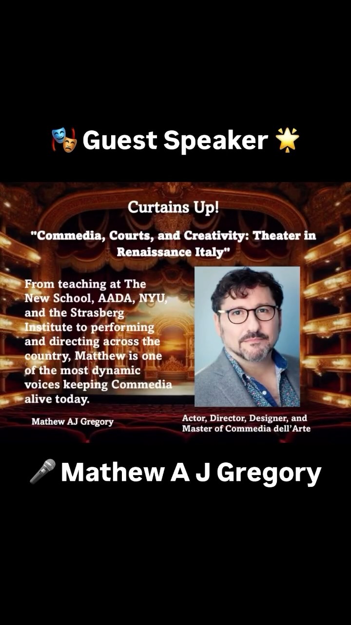 🎭 SPECIAL GUEST ALERT 🎧
We’re beyond excited to welcome Matthew A.J. Gregory to the Curtains Up! podcast!
Matthew is a NYC-based actor, director, designer, and master of Commedia dell’Arte— and as the capocomico of the renowned troupe The Department of Fools, he brings masks, mayhem, and brilliant physical comedy to life onstage.
From teaching at The New School, AADA, NYU, and the Strasberg Institute to performing and directing across the country, Matthew is one of the most dynamic voices keeping Commedia alive today.
✨ In this episode, he dives into the history, characters, chaos, and creativity of Commedia dell’Arte — and trust us, you don’t want to miss it!
🎙️ Episode live on Spotify right now! Don’t miss it! 🎧
@matthew.a.gregory.1
@departmentoffools
#CommediaDellArte
#MatthewAJGregory
#TheaterHistory
#DepartmentOfFools
#PerformingArts