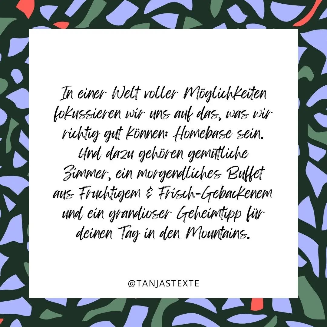 your home, your base.
project details //
w/ @arlenlodge
task: social media
more: www.arlenlodge.at
#tanjavogt
#tanjastexte
#textingstudio
#zeichenstilundemotion