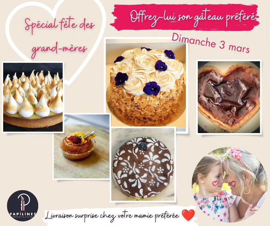 ❤️ Et si votre mamie préférée recevait par surprise son gâteau préféré le 3 mars ? Une belle surprise non ? Agrémentées de fleurs comestibles et décorées pour l'occasion, nos pâtisseries 100% maison lui offriront un délicieux souvenir 😍. Infos et commandes au 06 19 52 97 10. www.papilines.com
#fetedesgrandsmeres #albimaville #villeneuvesurvere #3mars2024 #mamiedamour #cordessurciel #pastry #patisserie #fleurcomestible #gaillac #fondantchocolat #babaaurhum #citron #pechermignon