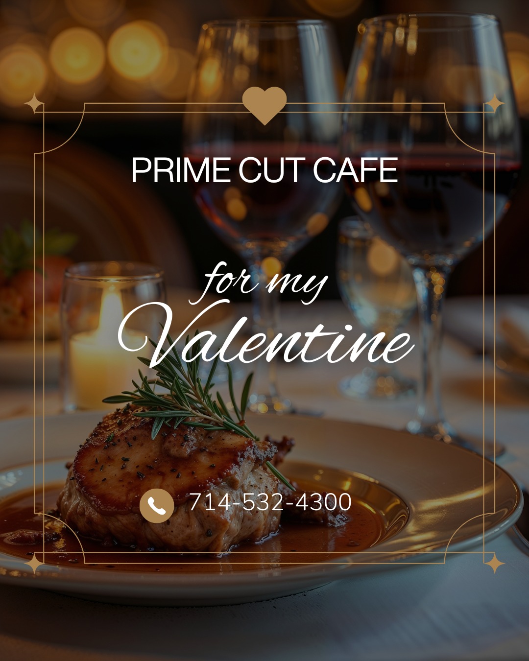 🍷❤️ Love is on the menu at @primecutcafe. This Valentine’s Day, indulge in special featured entrées like filet mignon Oscar, Australian seabass with crab and shrimp, crab cakes, and steak au poivre—plus a chocolate duet dessert made for two 🍫✨
Romantic bites. Cozy vibes. Unforgettable night. Reservations recommended. 📞 714-532-430.
#StadiumPromenade #LetsEatOC #PrimeCutCafe #ValentinesDay #DateNight