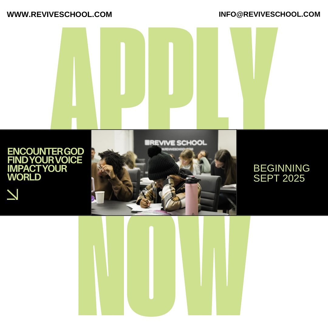 THE WAIT IS OVER❕
Applications for the ‘25-‘26 Revive School are NOW OPEN!✨
Ready to encounter God, Find your voice and Impact your world⁉️
APPLY TODAY!!💥
