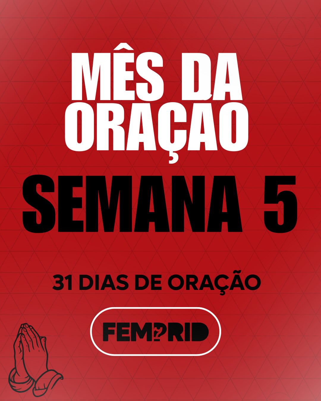 Chegamos à quinta e última semana do nosso mês de Oração
Hoje também marcamos o fim de janeiro, o nosso mês dedicado especialmente à oração.
Foram dias de clamor, reflexão, gratidão e busca pela presença de Deus! Somos muito gratos por tudo o que Ele fez em nossos corações nesse tempo.
Mas que isso não termine aqui. Que a oração não seja algo só de janeiro, e sim um hábito diário, constante, que nos acompanhe durante todo o ano.
Que continuemos firmes em oração, confiando e caminhando com o Senhor sempre!