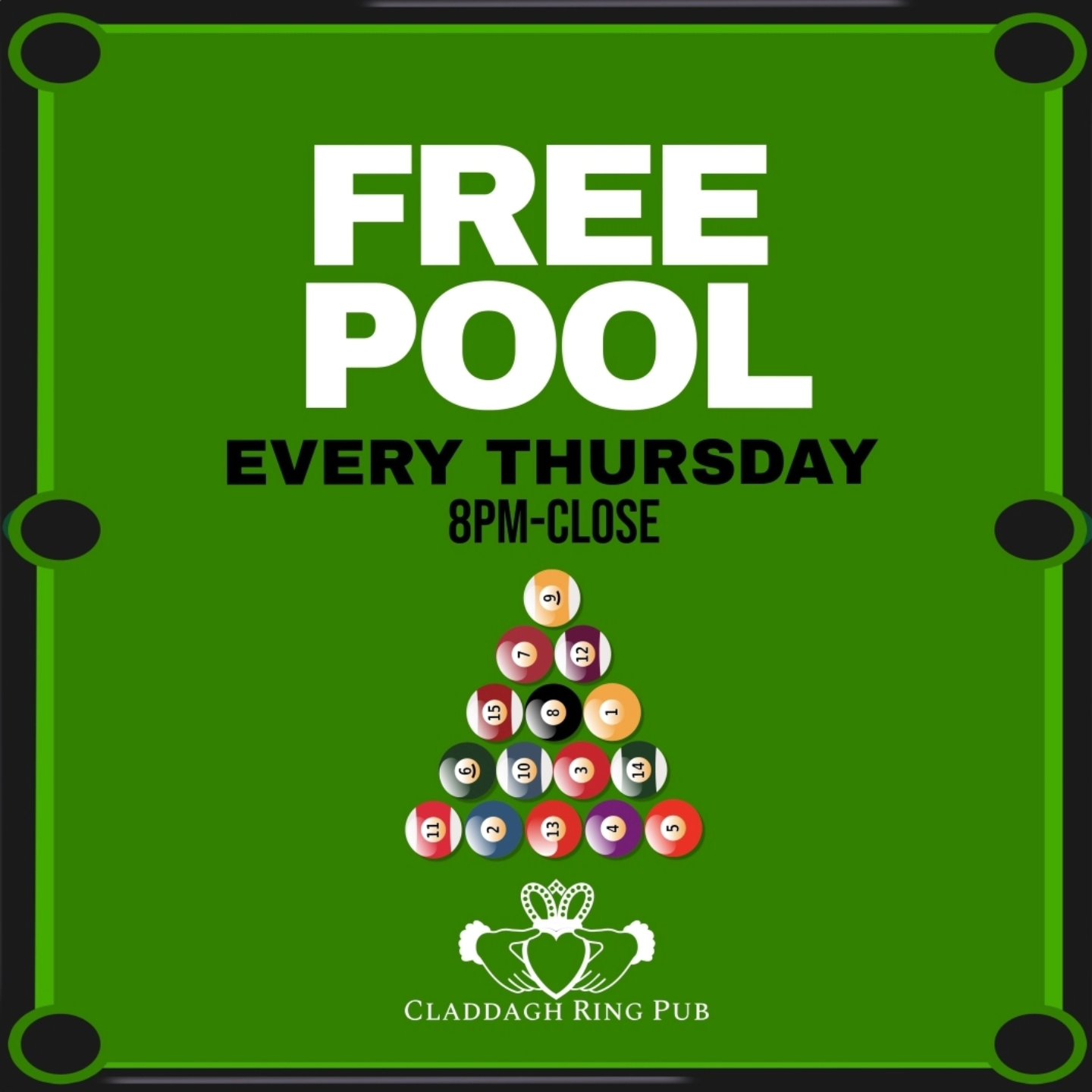 Thirsty Thursday! Join us every Thursday for $5 Modelo Drafts and Free Pool from 8PM-2AM.