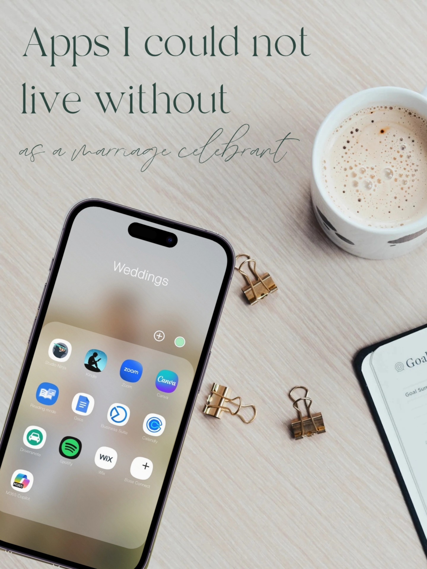 The apps I swear by as a celebrant:
The top two that I strongly believe every celebrant needs to have:
💻 Studio Ninja: my CRM. This handles all bookings, automates some of my workflow, including invoicing, keeps everything organised, and gives couples their own portal for all the important stuff.
🚗 Drivers Note – tracks every trip automatically and whips up all the forms I need for tax time. So easy to use (and free!).
Other apps I use every wedding:
🎶 Spotify - how I keep ceremony music running smoothly and stress-free. I always make sure to download all music beforehand in case of any reception issues at the venue.
📖 Kindle – every ceremony lives here. I read from my actual kindle on the day, and with the app on my phone I can sneak in a little practice anytime I have the chance.
🗣️ Reading Mode – sometimes I use it to read the ceremony back to me so I can hear how it flows out loud. It's a great way to proofread and make sure I haven't made any mistakes
Celebrant friends, what are your go-to apps?
