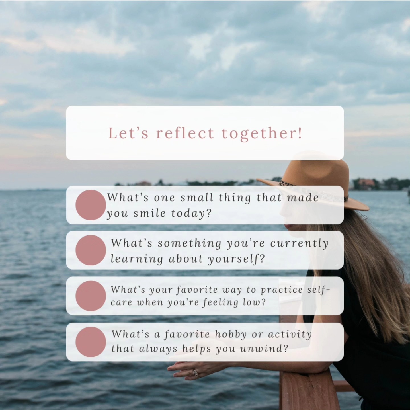 Gently inviting you to pause and check in with yourself. Whether youâre feeling grounded or a little off-balance, self-reflection can help you navigate where youâre at and where you want to go. Take a moment for you today.