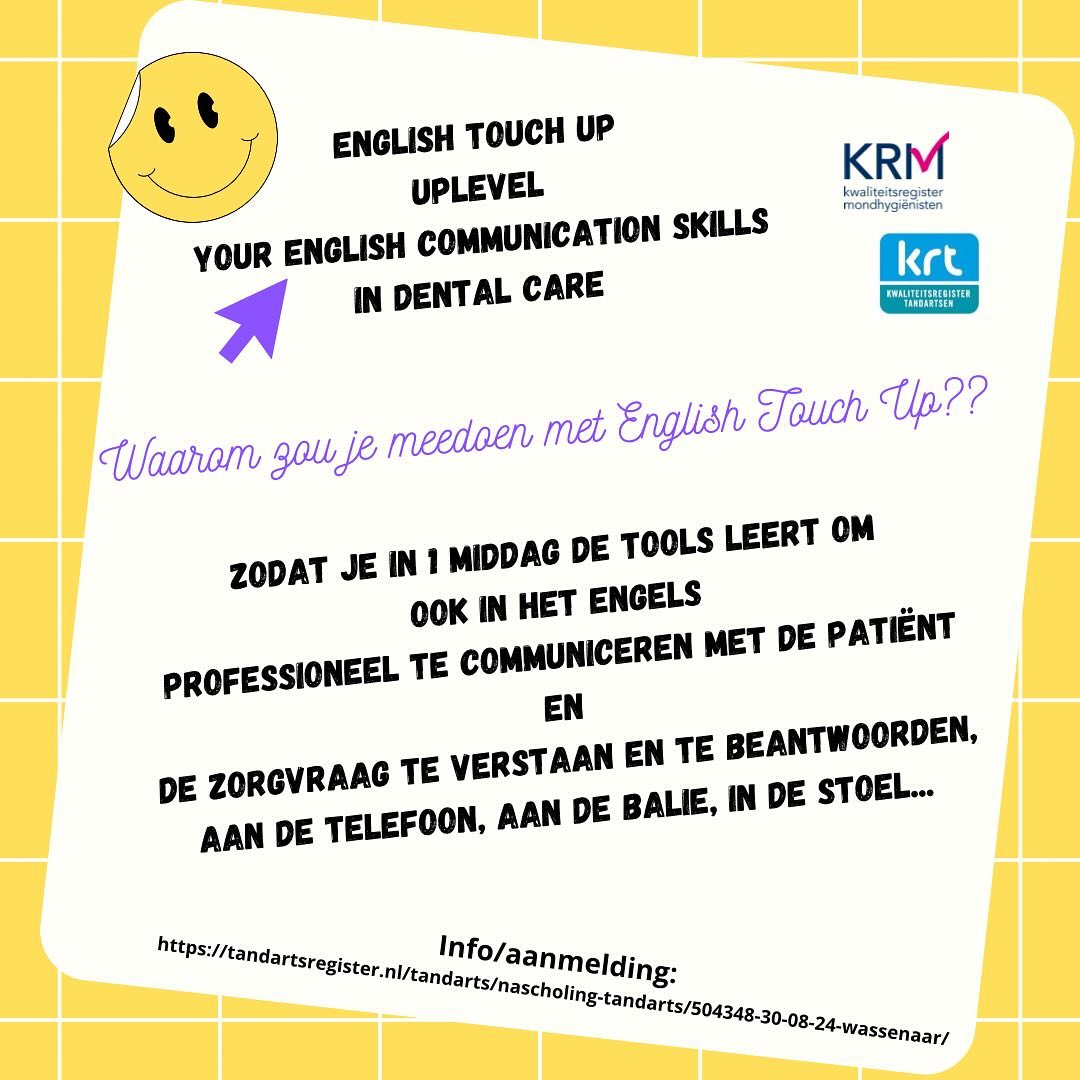 Wil je meer weten of je meteen opgeven? Kijk dan op: https://tandartsregister.nl/tandarts/nascholing-tandarts/504348-30-08-24-wassenaar/ #mondzorg #mondhygiënist #tandarts #tandartsassistent #baliemedewerker #praktijkmanager #tandheelkunde #mondzorgkunde #mbo #hbo #igotthis