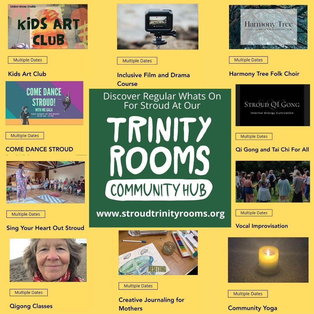 Did you know that alongside our own events, fundraisers, screenings, cafes, and more…. our community hub is also a space hired by others for their own fabulous one-off and regular classes, groups, and workshops!
A great way to learn something new, connect with others, or just get more locally involved, our Stroud Trinity Rooms offers something for everyone. So check out our website what’s on page (updated ongoingly), see what takes your fancy, and begin your next local experience today.
linktr.ee/trinity.rooms
#stroud #Community #Events #chalford #Health #nailsworth #Wellbeing #painswick #LocalSupport #instroud #gloucestershire