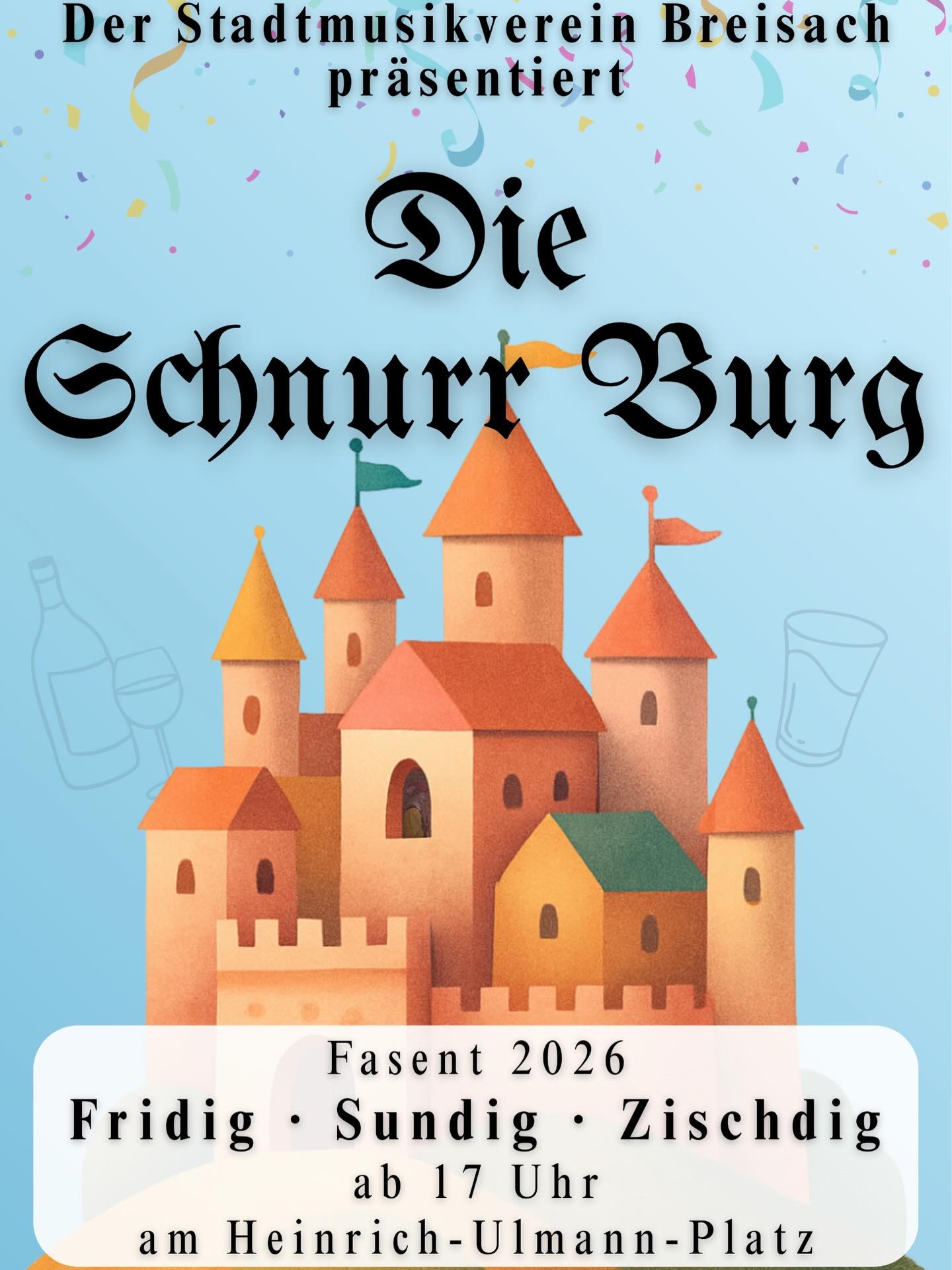 🏰🎭 Burgherr & Burgfräulein 🎭🏰
Die große Fasentsparty in Breisach! 🥳🎺
📅 Fasents-Freitag | -Sonntag | -Dienstag
⏰ ab 17:00 Uhr
📍 Heinrich-Uhlmann-Platz
Kommt verkleidet, bringt gute Laune mit und feiert mit uns! ✨🎉🎭
🎶 Stadtmusikverein Breisach e.V.
#Fasent #Fasentsparty #Breisach #BurgherrUndBurgfräulein #stadtmusikvereinbreisach