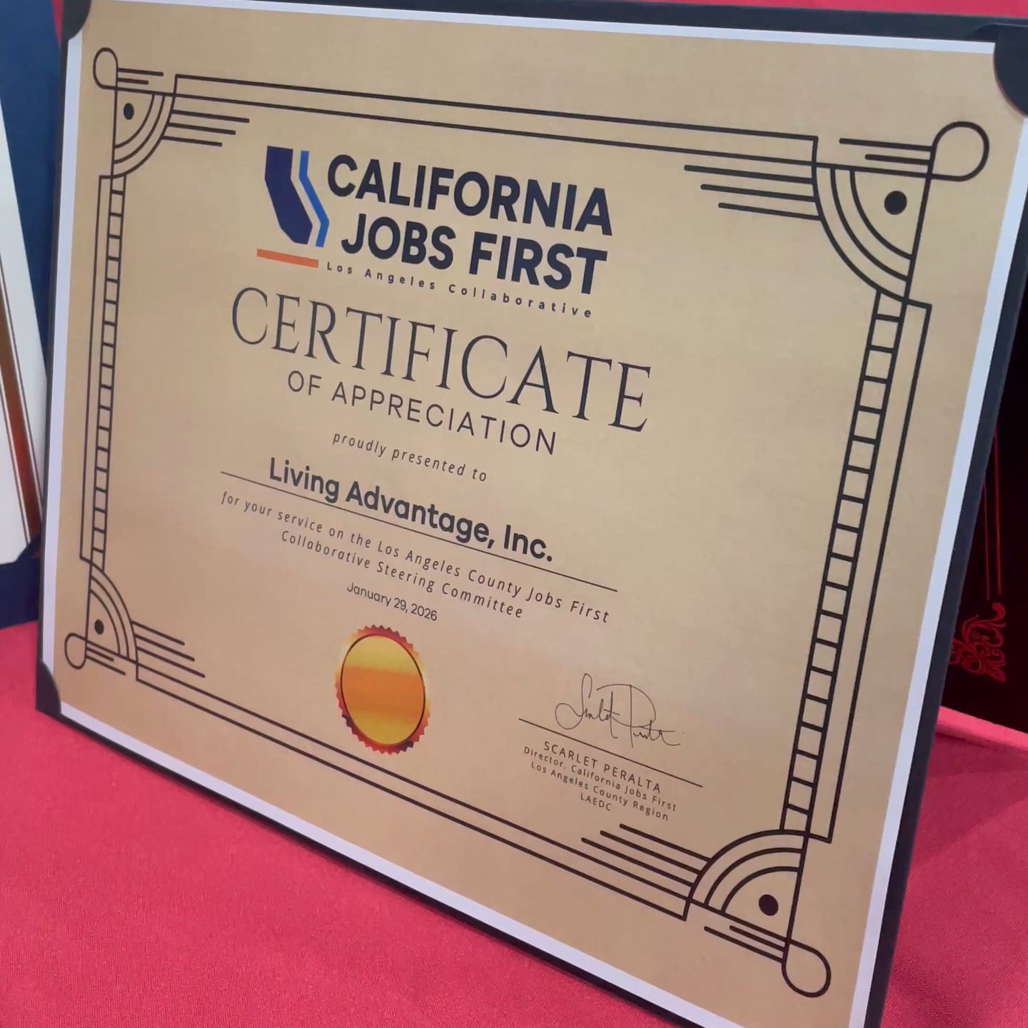 Three certificates. One shared mission. 🏆✨
We are honored to celebrate Pamela R. Clay with recognitions from Mayor Bass @mayorofla and @californiajobsfirst , alongside a Certificate of Appreciation for Living Advantage, Inc.—a powerful moment of leadership, partnership, and collective impact.
#CaliforniaJobsFirst #LivingAdvantageInc #WorkforceEquity
#LAImpact #CommunityLeadership #SystemsChange
#NonprofitLeadership #CollectiveImpact
#EconomicEquity #CrossSectorCollaboration
#LACommunity #purposedriven