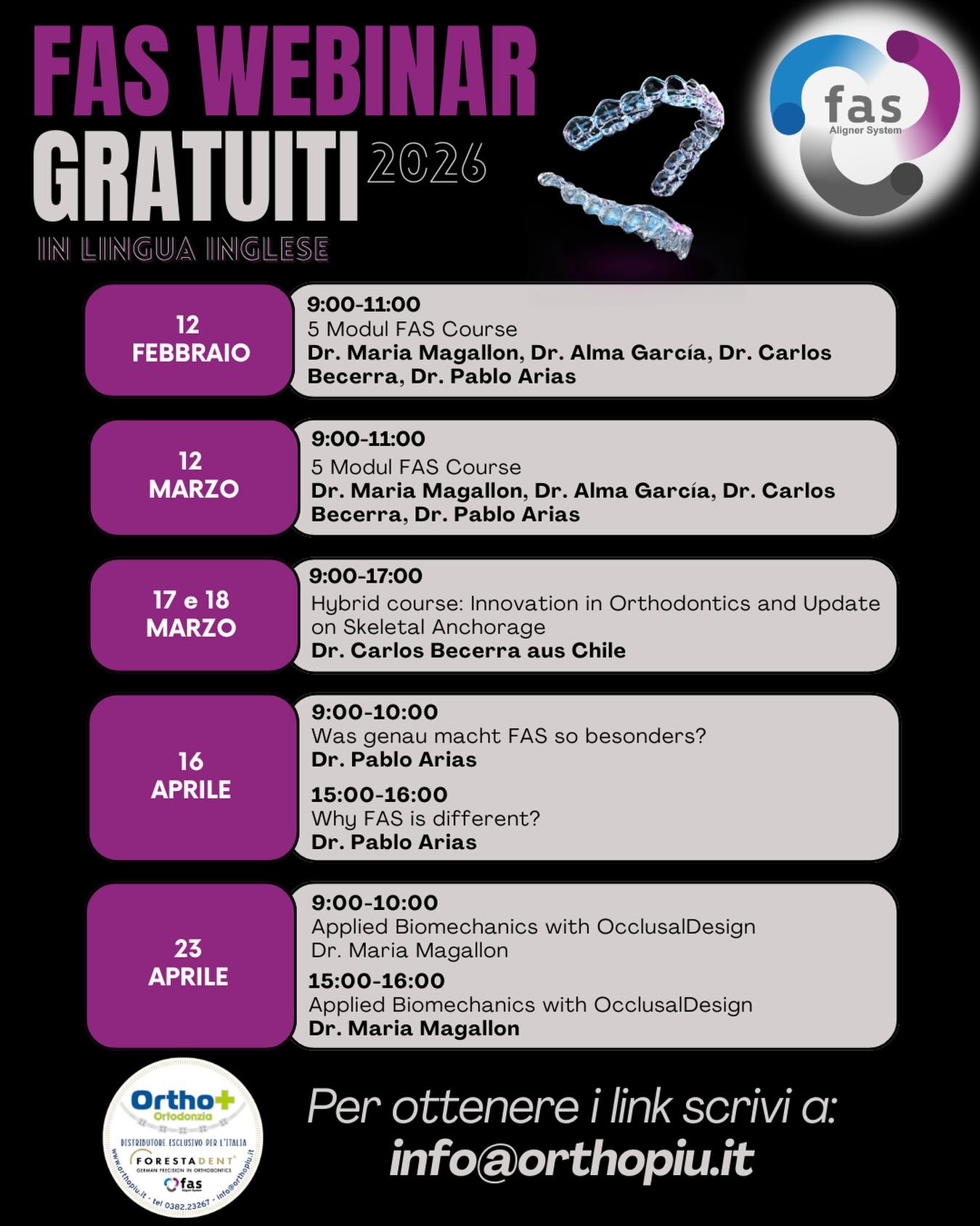 🌍Scopri il sistema FAS: Webinar gratuiti in lingua inglese by Forestadent
Ti invitiamo a partecipare a una serie di webinar gratuiti in lingua inglese, dedicati al sistema FAS, pensati per odontoiatri e ortodontisti che vogliono approfondire il nostro approccio basato su diagnosi reale, occlusione funzionale e controllo verticale.
#allineatoriinvisibili #aliners #ortodonziainvisibile