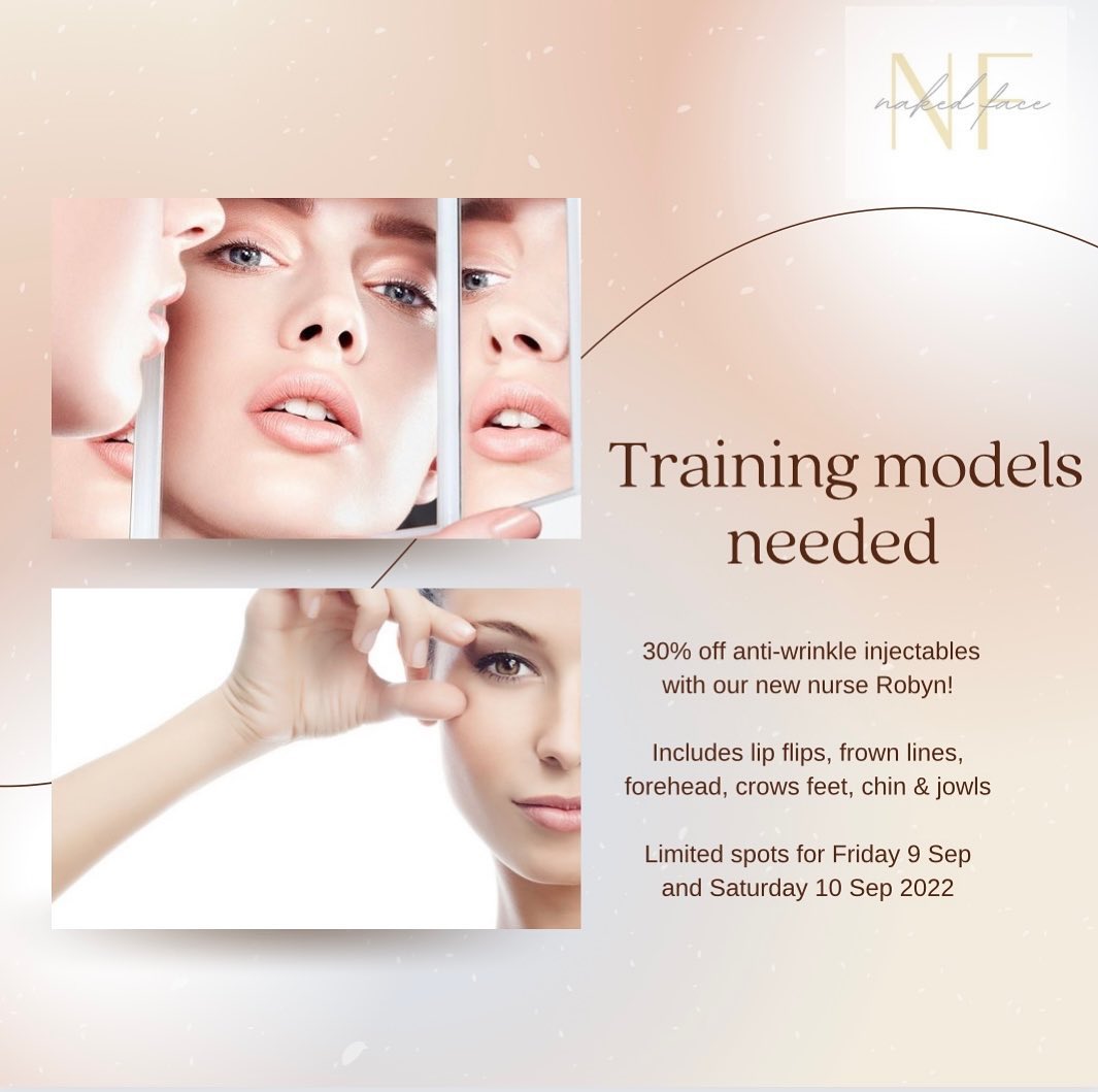 TRAINING MODELS NEEDED- MORE DATES ADDED!
30% off anti wrinkle injectables with our new nurse Robyn!
Last chance for this amazing deal this Friday 9 Sep and Saturday 10 Sep!
Message us or use the BOOK NOW button to secure your spot ✨