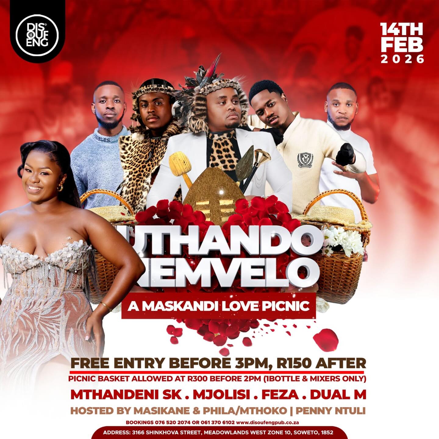 VALENTINE IS COMING !!! … WHERE IS YOUR BOYFRIEND ❓🤣❤️
The wait is finally over 👏🏼🎬
SOWETO, STAND UP!
We’re hosting “UTHANDO NOMVELO” — a Maskandi Love Picnic this Valentine’s Day 🌹🎶
🔥 Live Performances by:
• Mthandeni SK
• Mjolisi
• Feza
• Dual M
🎤 Hosted by:
Masikane & Phila / Mthoko | Penny Ntuli
🧺 Bring your picnic basket
R300 before 2PM (1 bottle + mixers)
📅 14 February 2026
🎟️ FREE entry before 3PM
💸 R150 after
Love, music, vibes — akukho excuses ❤️🔥
#Uthandonomvelo
#valentinepicnic
#votedisoufengpub