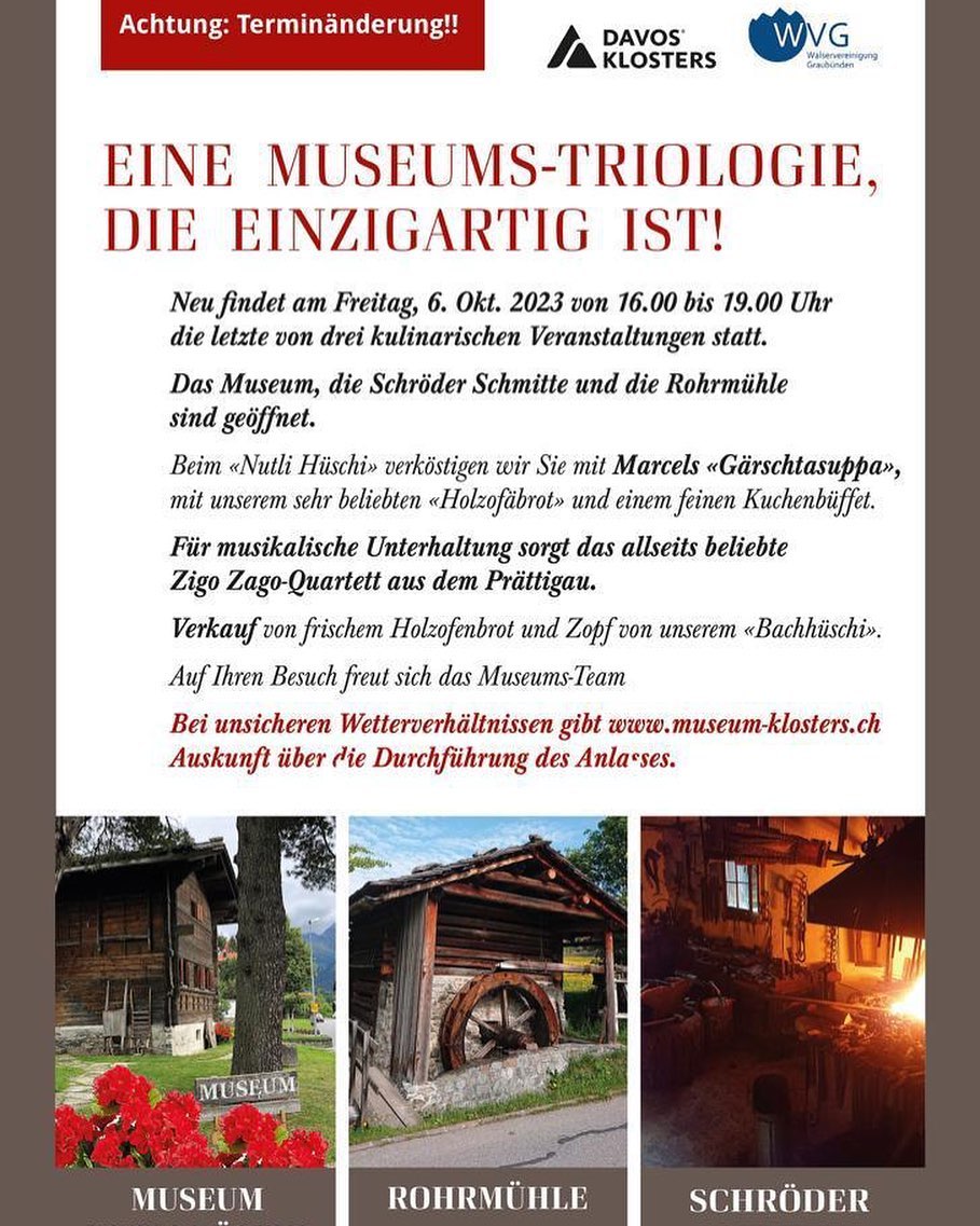 #triologie#museumnutlihüschi#schröderschmitte#rohrmühle#heimatliebe#walserkultur#klosters#prättigau#graubünden#kulinarischerevent