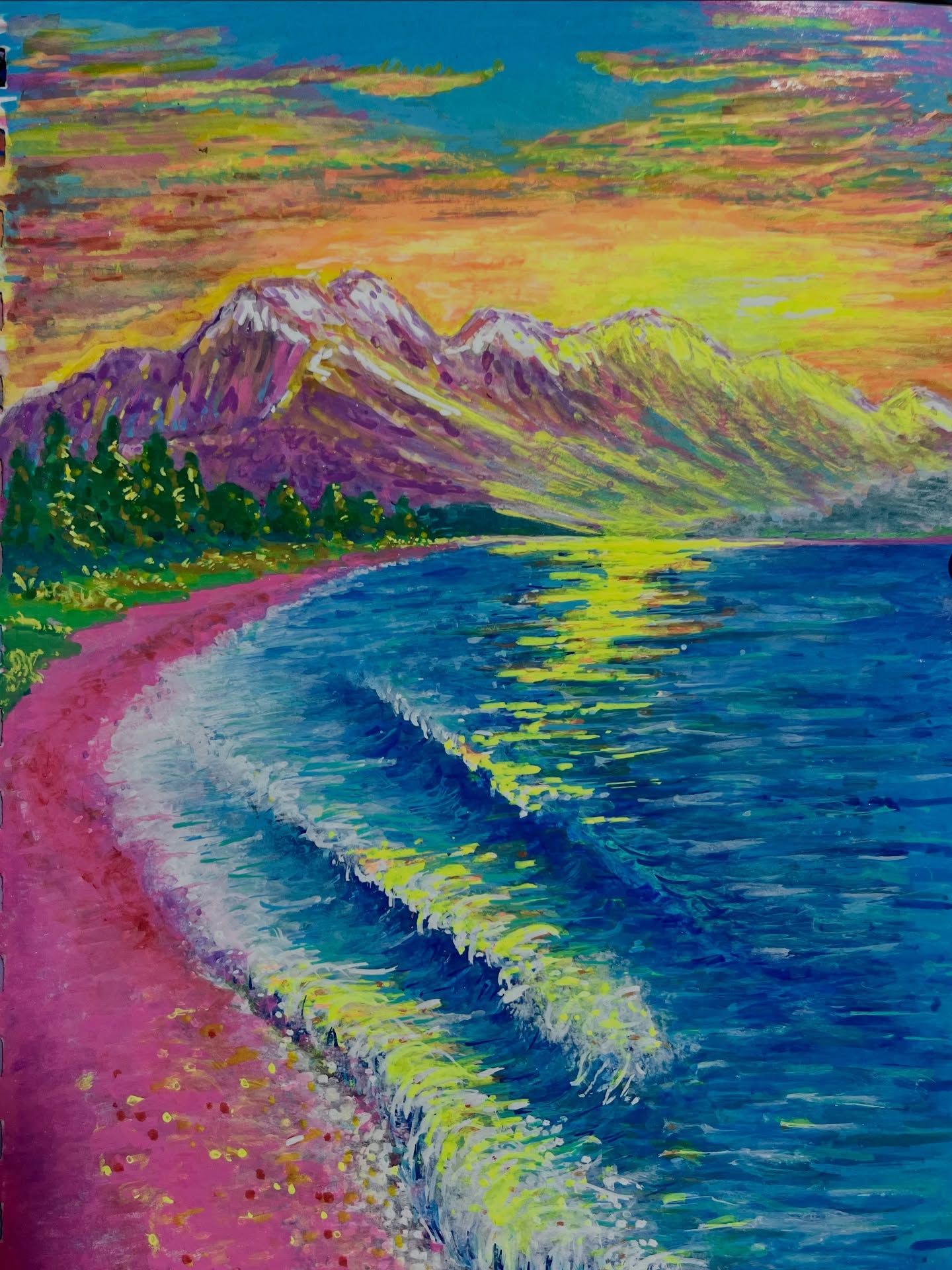 “Deco Beach”
A stylized coastal landscape exploring light, rhythm, and colour….far away in time.
Vibrant shoreline hues and layered surf guide the eye toward a glowing horizon, where mountains dissolve into atmosphere.
The work draws on Art Deco geometry and modern colour theory, balancing structure with movement to evoke a sense of calm, warmth, and quiet optimism.
6x8” Acrylic -Prints available in multiple sizes. DM me for ordering info
#ContemporaryArt #AcrylicPainting #LandscapeAbstraction #ArtGalleryLife #CanadianArtist