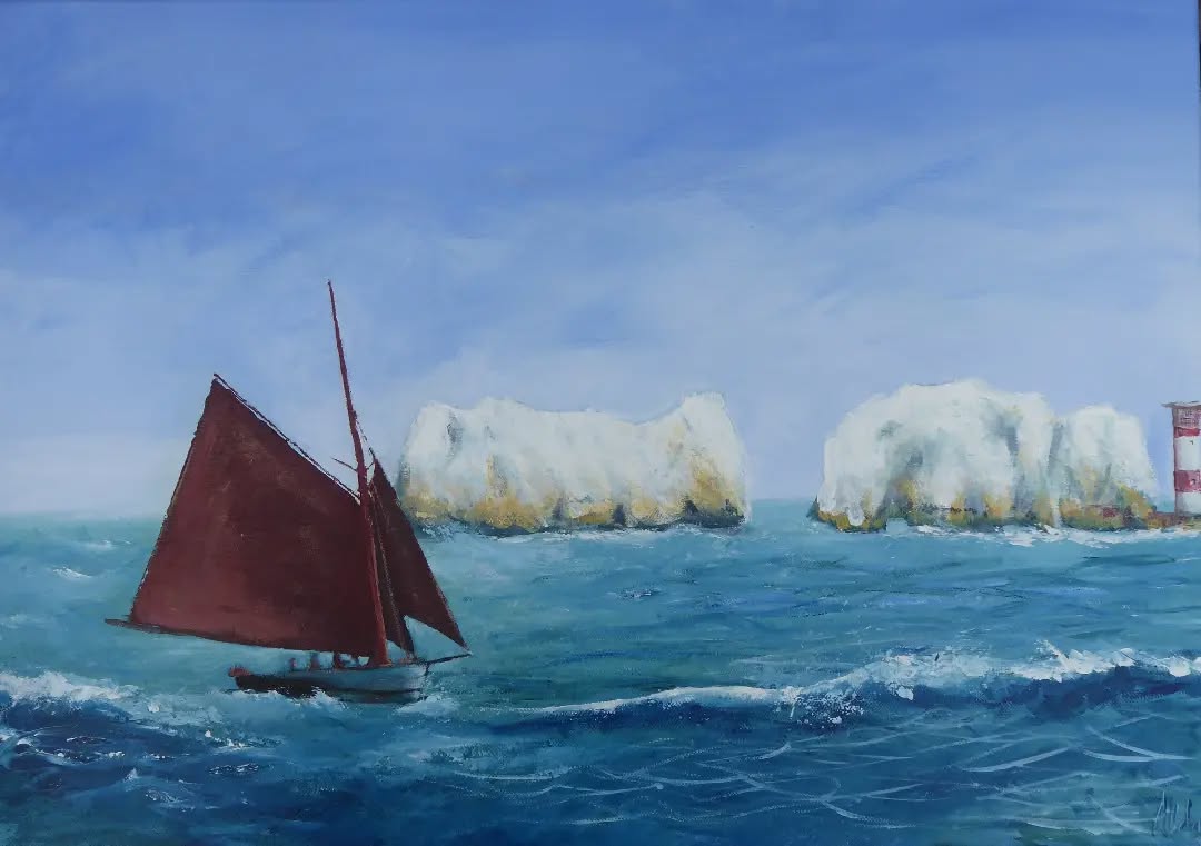 The Needles
Acrylic on canvas
This is a view from Hurst Castle towards The Needles when a lovely sailing boat fortuitously entered the scene.
#acrylicpainting #seascape #isleofwight #iow #boats #needles #theneedles #lighthouse #southcoast #solent #femaleartists #femaleartist #artistsoninstagram #sailing