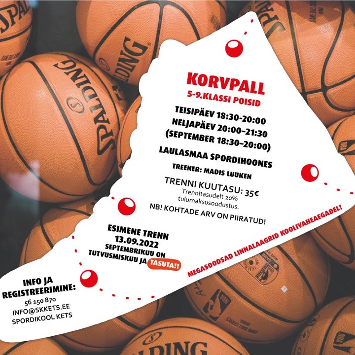 Uus korvpallitrenn vanematele poistele Laulasmaal!
Nõudlus tekitavab pakkumise ning avame vanemate poiste treeninggrupi Laulasmaa Spordihoones.
Nagu ikka tagatud , on kvaliteetsed trennid ja toredad võistlused ning mõnus ajaviide sõpradega.
Propageerime ka tulevikuala 3x3 korvpalli.
Info ja registreemine:
info@skkets.ee
Madis Luuken
56150870
või kohapeal
#laulasmaa #laulasmaakorvpall #spordikoolKETS