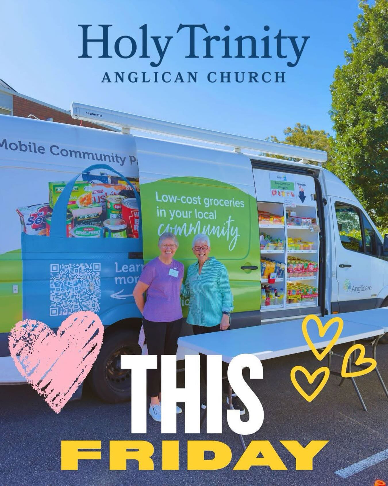 We are back!
Anglicare’s Mobile Community Pantry will be in the carpark as usual. Really hope to see you there if you need some help with your groceries 💛