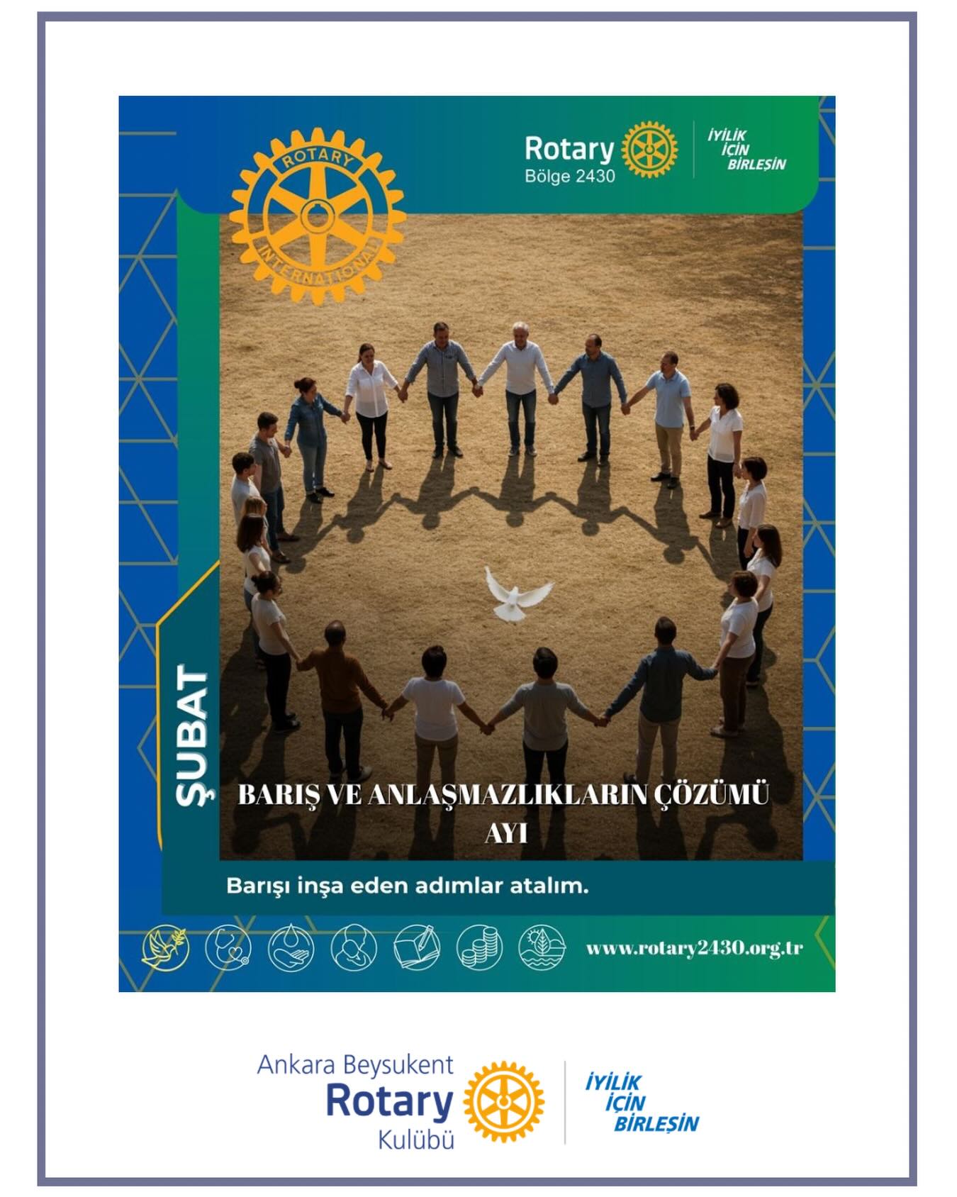 Rotary’de bu ay, Barış ve Anlaşmazlıkların Çözümü Ayı.
Diyalog, anlayış ve iş birliğiyle daha barışçıl bir dünya için çalışmaya devam ediyoruz.
——————
This month at Rotary is Peace and Conflict Prevention/Resolution Month.
We continue to work for a more peaceful world through dialogue, understanding, and cooperation. 🧿
#iyilikiçinbirleşin #Uniteforgood #Bölge2430 #Rotary #RotaryBölge2430