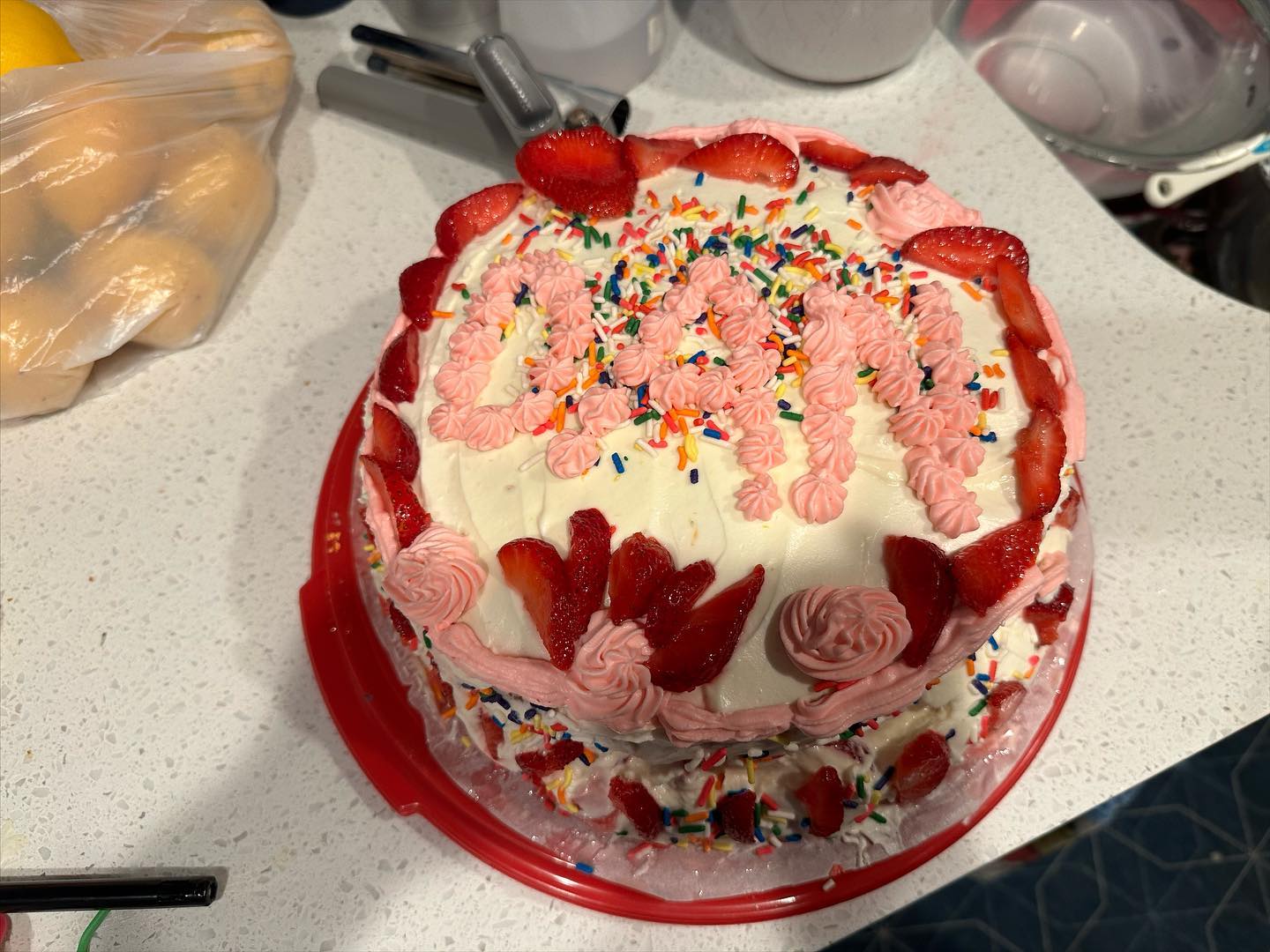 Lemon strawberry cake! I even made homemade lemon curd….,
