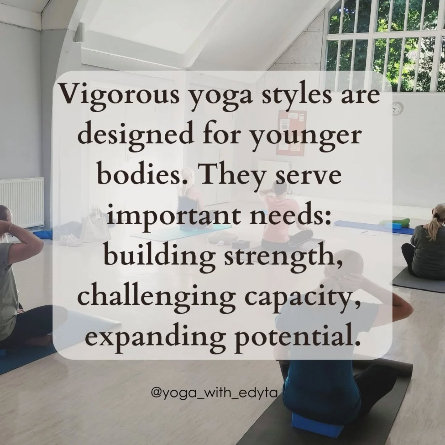 🧘 The question isn’t whether strong yoga is “good” or “bad.”
The question is who it’s for and who it leaves out.
🧘 A lifelong practice must change as life changes.
Yoga can serve people across the whole lifespan.
#yogaforlife #inclusiveyoga #yogaforeverybody
#yogatherapy #longevity