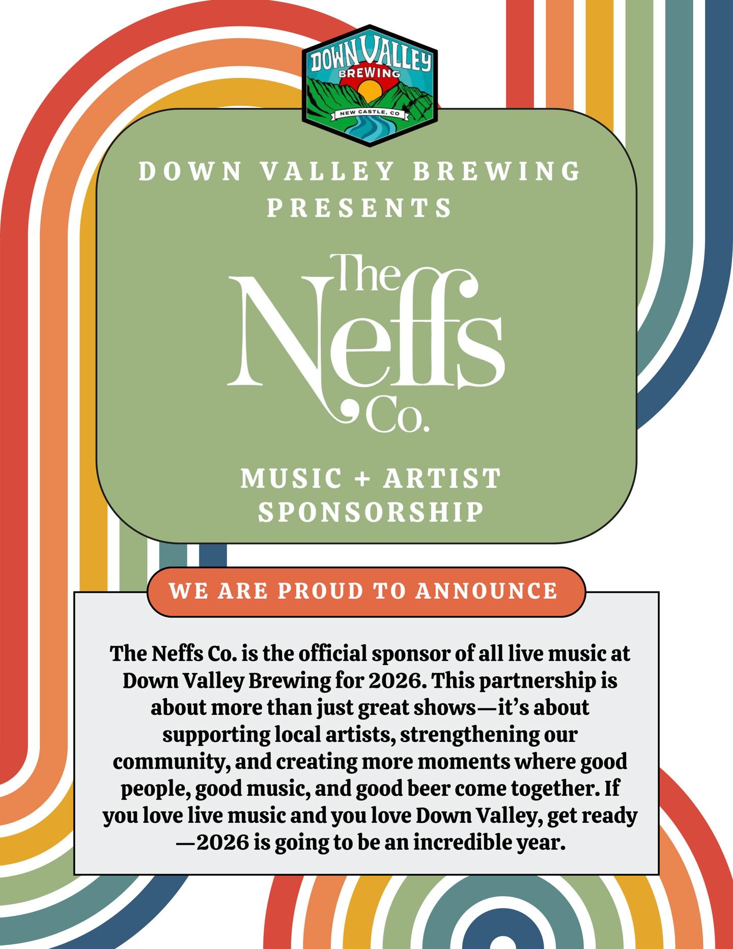 We’re proud to sponsor live music at Down Valley Brewing in 2026 🎶🍺
Good beer. Good people. Local music.
A place where families gather, dogs are welcome, and community comes first.
This is exactly the kind of local joy we love supporting. 🤍
— The Neffs Co.