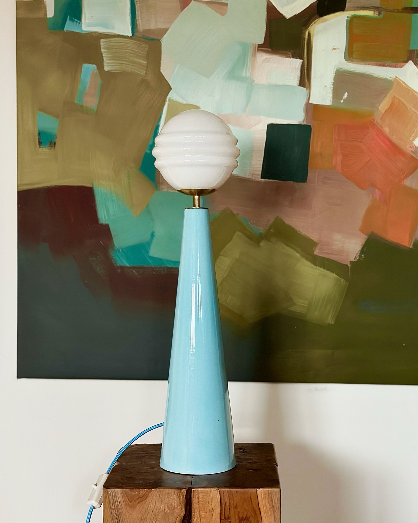 Baby Meggy (a collab with @cablelovers) in an art deco glass globe variation with @sheaslemmer artwork as a background. #ingoodcompany