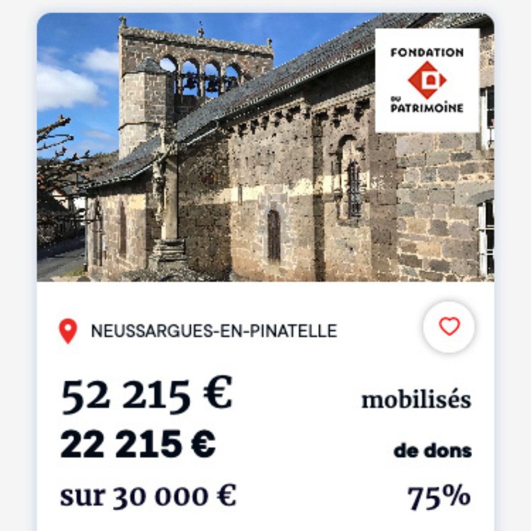 ⛪ Plus que millénaire, l’église romane de Sainte-Anastasie a aujourd’hui besoin d’une cure de jouvence qui lui permettra de conserver ses qualités architecturales et décoratives. Afin de rendre possible ce grand chantier, une collecte de fonds est lancée auprès de la @fondationdupatrimoine à laquelle nous vous invitons à participer afin de permettre la transmission de ce bout de patrimoine cantalien aux générations futures.
➡️Si vous souhaitez faire un don, suivez le lien ci-dessous : https://www.fondation-patrimoine.org/les-projets/eglise-sainte-anastasie-de-neussargues-en-pinatelle
Merci de partager au maximum auprès de vos contacts, vos amis et votre famille 😀
#dons #patrimoinefrancais #restauration #fondationdupatrimoine #sainteanastasie #cantalauvergne #cantal #ADESA