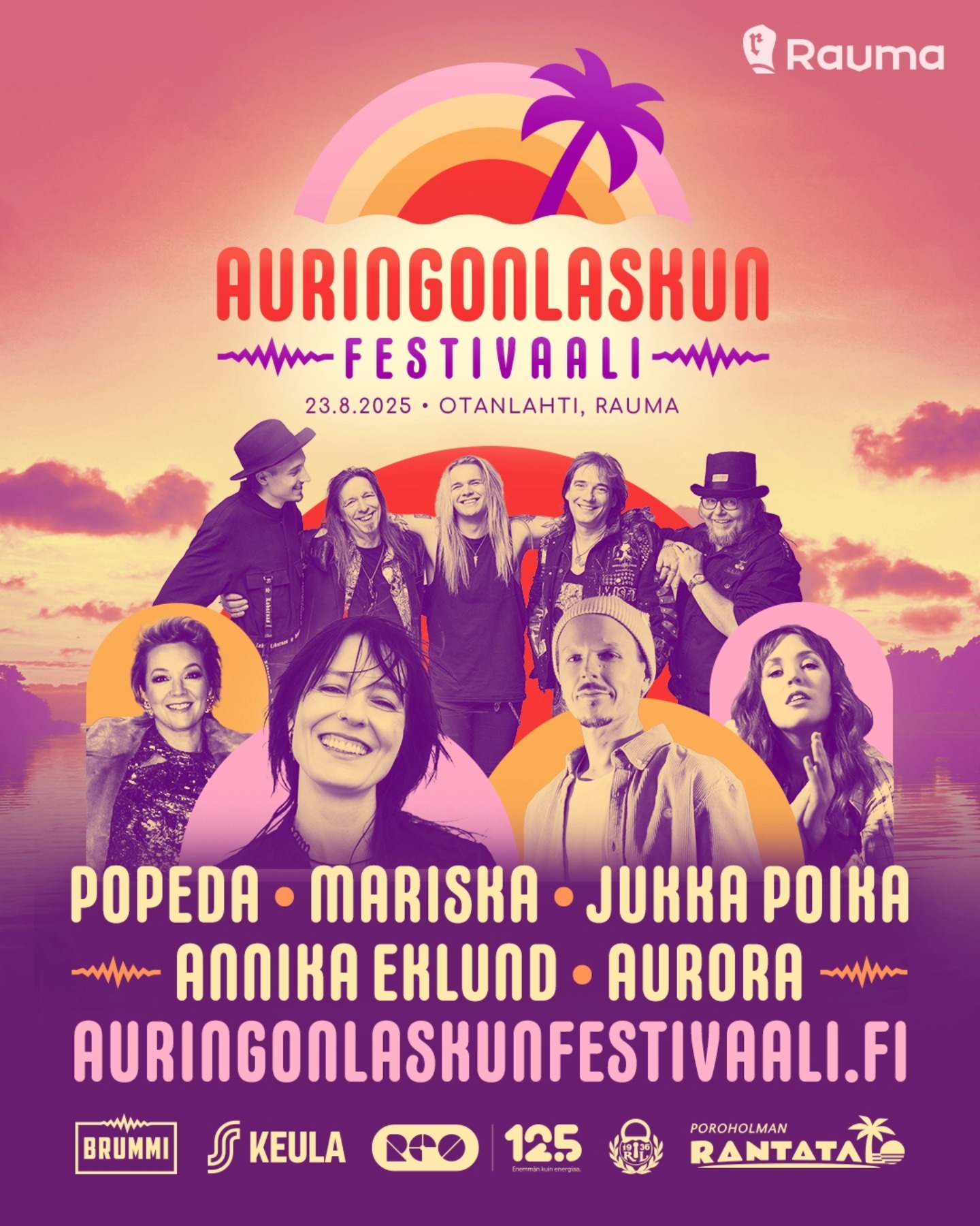 Toinen tĂ€nĂ€ kesĂ€nĂ€ suunnittelemani festari-ilme oli raumalaiselle Auringonlaskun festivaalille! Oli kiva suunnitella kaikkea somemainoksista aluekarttaan ja lavalakanoihin! (Ja ilmeisesti festareilla oli myös ollut mainio meno vaikken itse paikalle pÀÀssyt.) đđ