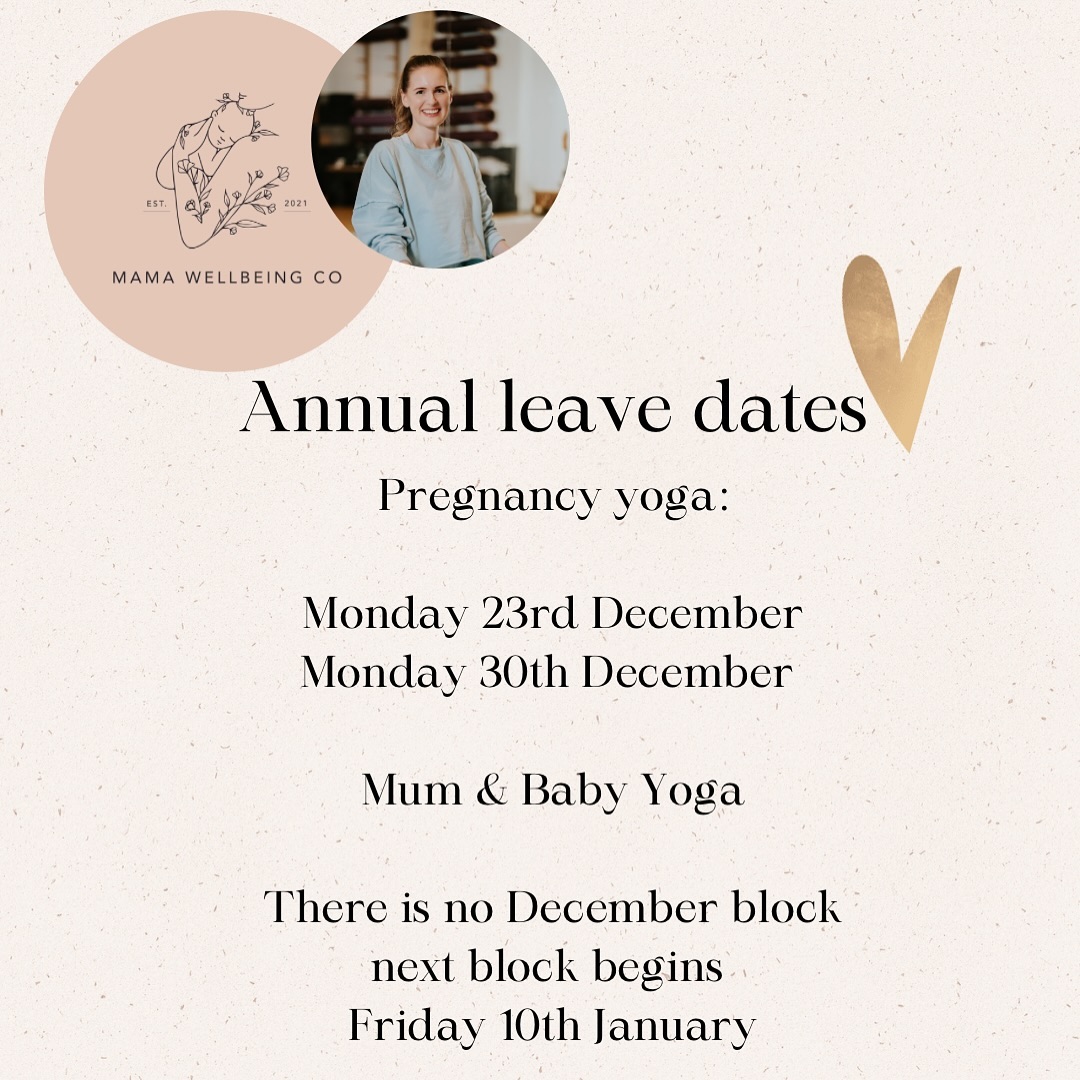 Happy 1st December ✨
Just a wee notice of some annual leave dates coming up.
Pregnancy Yoga
There are no pregnancy yoga classes Mon 23rd and 30th Dec to give me some family time over the Christmas holidays 🎅🎄.
The last pregnancy yoga class will be Mon 16th Dec and will return again Mon 6th Jan.
Mum & Baby Yoga
We finished off the last class of Nov’s block with our Christmas party at mum & baby yoga on Friday. There is no block for Dec due to it being a shorter month with holidays and me having some teaching days.
The next mum & baby block will begin in the New Year, Friday 10th January.
If you are looking to join either pregnancy yoga or mum & baby yoga, drop me a message and I’ll get you booked in. It would be lovely to welcome you there soon.
Gilly x
#mumandbabyyoga #pregnancyyoga #prenatalyoga #mumandbabyyogafalkirk #babyandmeyoga #babyandmeyogafalkirk #falkirk #forthvalley #polmont #babyyoga #yoga #pregnancyyogafalkirk