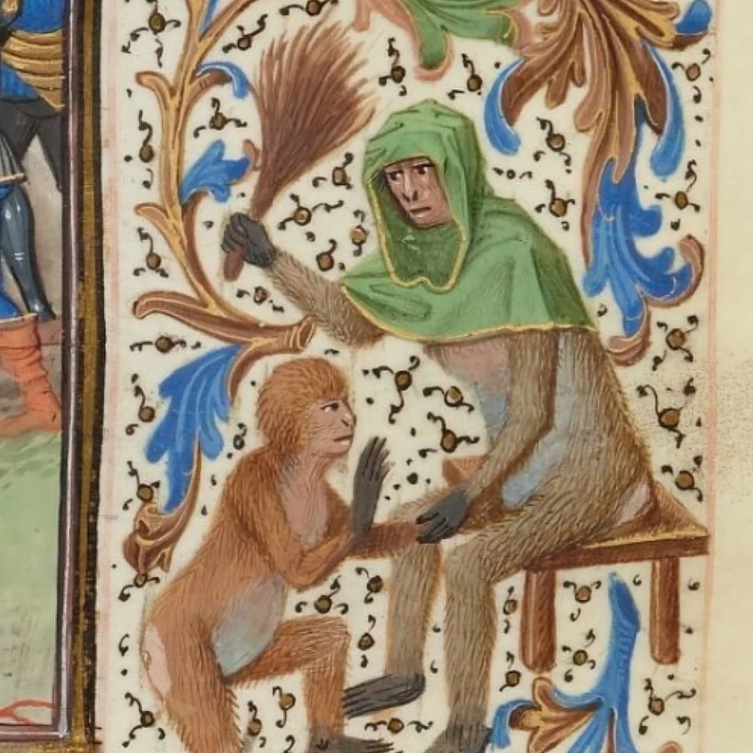 Singes animant les marges du manuscrit Les Chroniques de Froissart, Bruges, vers 1470-1475.
#Paris , BnF , Français 2643.
#medievalmusic #medievalart #middleages #medieval