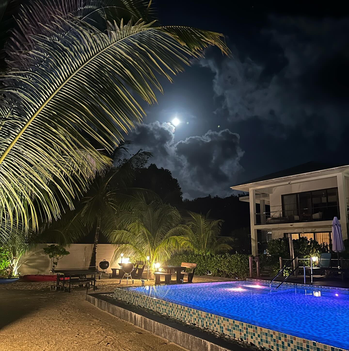 Enjoying the full moon from the beach in front of the villas.