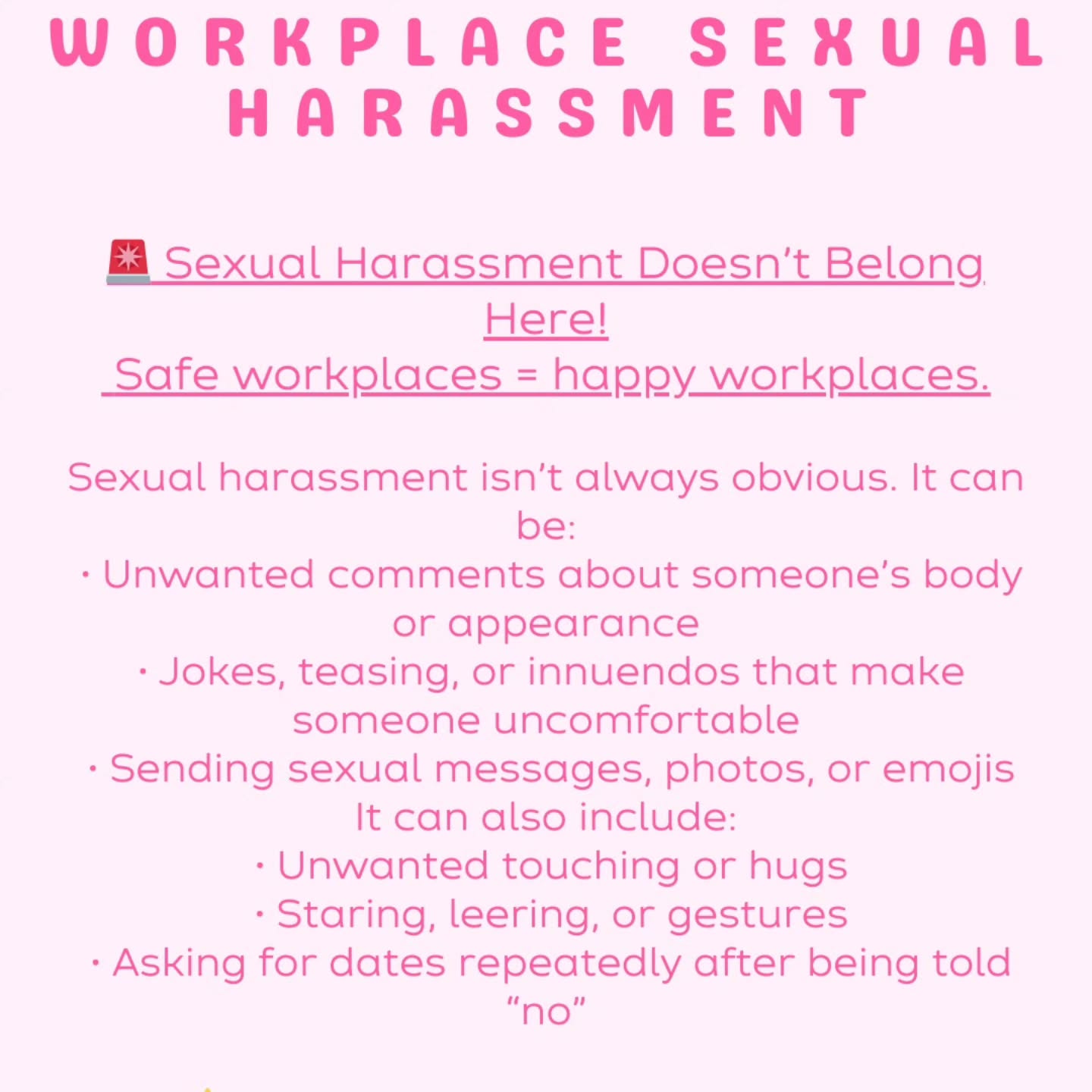 Let’s be clear — sexual harassment isn’t just the obvious stuff.
It’s the jokes, the comments, the messages, the stares… basically, anything that makes someone uncomfortable or unsafe 😬
Employers have a duty to:
✔ Define harassment clearly
✔ Train staff regularly
✔ Provide safe ways to report
✔ Investigate fairly and act
Prevention + awareness = healthy culture ❤️💼
Safe workplaces = happy workplaces.
👉 Can you spot behaviour that might be harassment? Comment below 👇
#WorkplaceRespect #HRCompliance #LabourLawSA #SexualHarassmentPrevention #EmployeeRights SafeWorkplace ZeroTolerance ProfessionalBoundaries GDPEO WorkplaceCulture EmployeeRelations POPIA FairWorkplace HRSupport