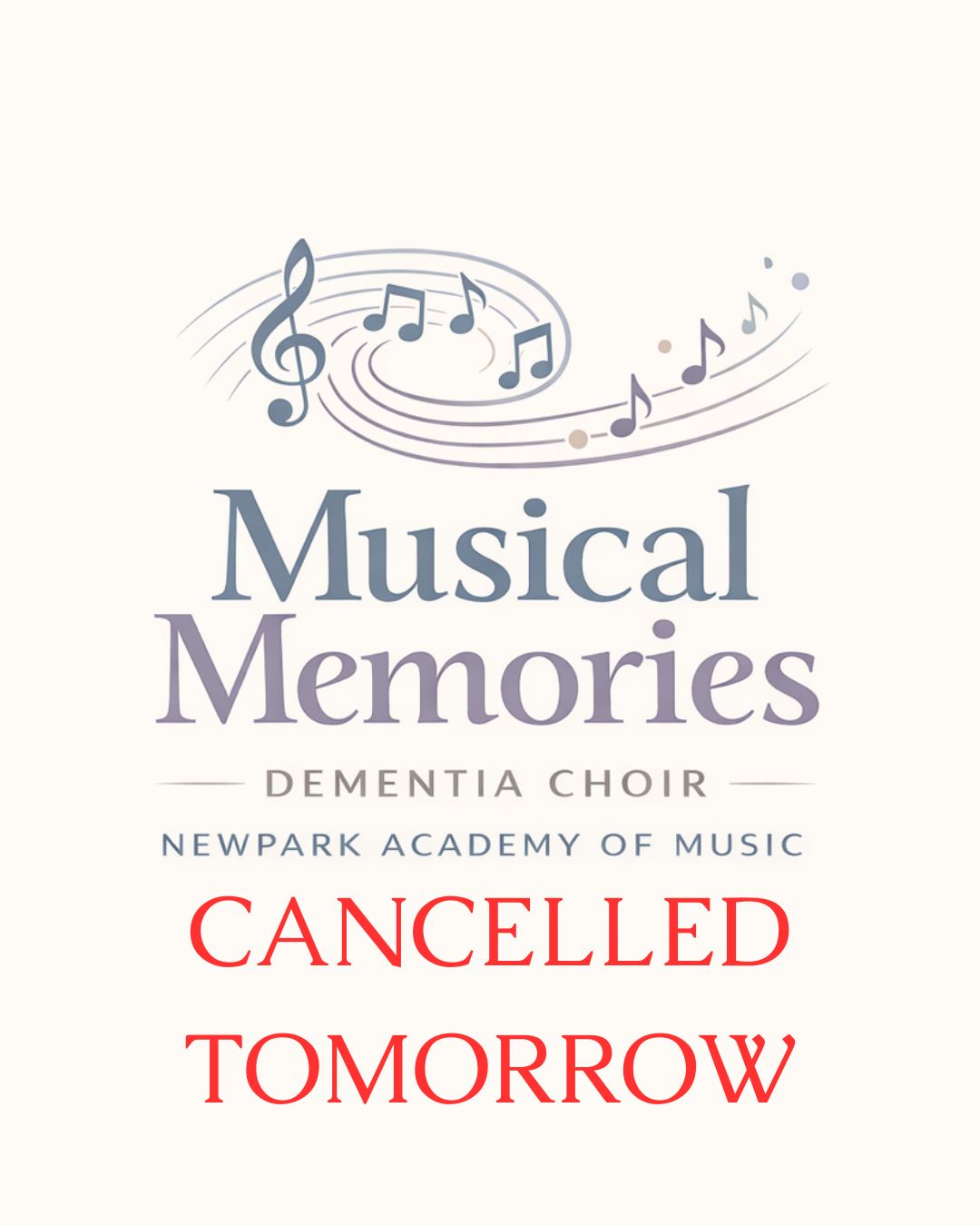 Due to the weather warning for tomorrow the 5th of February, Musical Memories will unfortunately be CANCELLED.
Apologies to all who are disappointed by this news! We will see you back next week ✨ Stay safe!