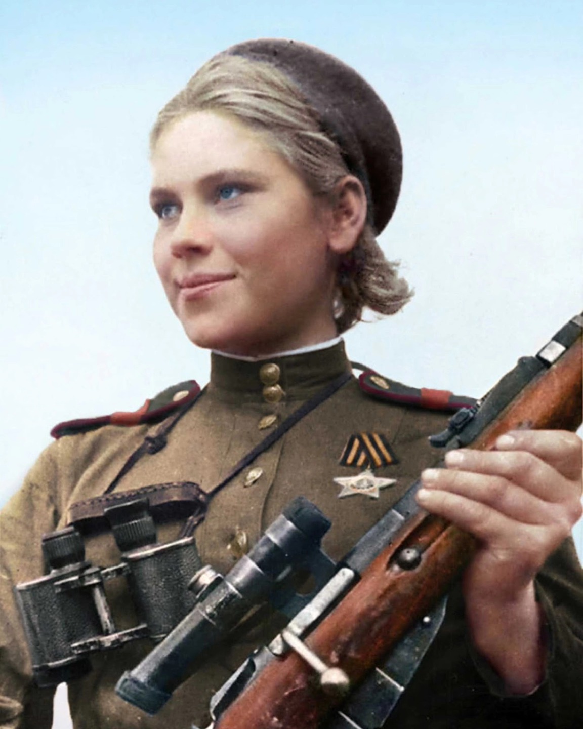 January 28, 1945
Roza Shanina, 21 year old Russian girl, killed in action in East Prussia. Roza was a female sniper for the Soviet Red Army during WWII. After military academy and sniper school, she joined up with the Red Army in Byelorussia (Belarus) in 1944. She had 59 confirmed kills. She killed 12 soldiers during the Battle of Vilnius. She died in East Prussia, protecting an artillery officer. She was one of the last 4 in her battalion of 78 to have been killed. Her last words to the nurse were "I regret to have done so little." She died only age 21.