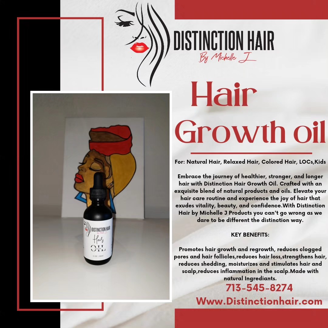 Distinction Hair Growth Oil
https://www.distinctionhair.com/collections/hair-care-and-growth-products
For: Natural Hair, Relaxed Hair, Colored Hair, LOCs,Kids
Embrace the journey of healthier, stronger, and longer hair with Distinction Hair Growth Oil. Crafted with an exquisite blend of natural products and oils. Elevate your hair care routine and experience the joy of hair that exudes vitality, beauty, and confidence.With Distinction Hair by Michelle J Products you can't go wrong as we dare to be different the distinction way.
KEY BENEFITS:
Promotes hair growth and regrowth, reduces clogged pores and hair follicles,reduces hair loss,strengthens hair, reduces shedding, moisturizes and stimulates hair and scalp,reduces inflammation in the scalp.Made with natural Ingrediants.
Hair in stock/Hair on hand
Pickup,Delivery,Shipping,Online/Phone Ordering,Pre-order
The Distinction Effect..
"Dare to be Different"
💆🏾Come get your hair💆🏾
Everything on Hand
(Bundles,frontals, closures,customized wigs)
Phone: 713-545-8274
Email: distinction16@gmail.com
Website: www.distinctionhair.com
Hair Prices
16-18" 75.00
20-22" 85.00
24-26" 90.00
28"-30" 95.00
613 Collection
16-18" 85.00
20-22" 90.00
24-26" 95.00
28"-30" 100.00
Closures 90.00
Frontals 150.00
Wigs and Customized Wigs: Ask for pricing...
Textures: Straight,Natural Wave,Water Wave,Loose Wave,Body Wave,Deep Wave,French Curl
"Where Being Different Makes a Difference"