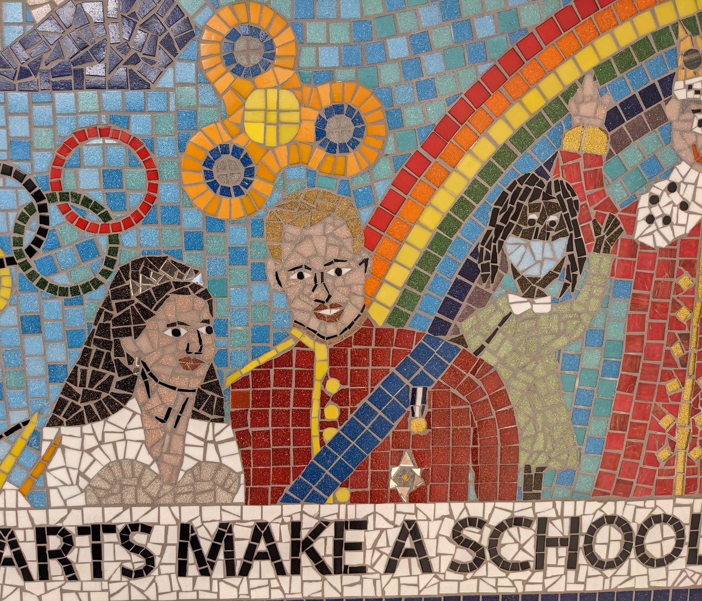 Celebrating 40 years with an incredibly fun and nostalgic timeline themed mosaic. Every element was drawn by a child in the school!
#willandkateswedding #royalwedding #fidgetspinner #londonolympics2012 #2012olympics #rememberingcovid #kingscoronation2023 #madefromglass #glassmosaic #mosaicmural #40yeartimeline