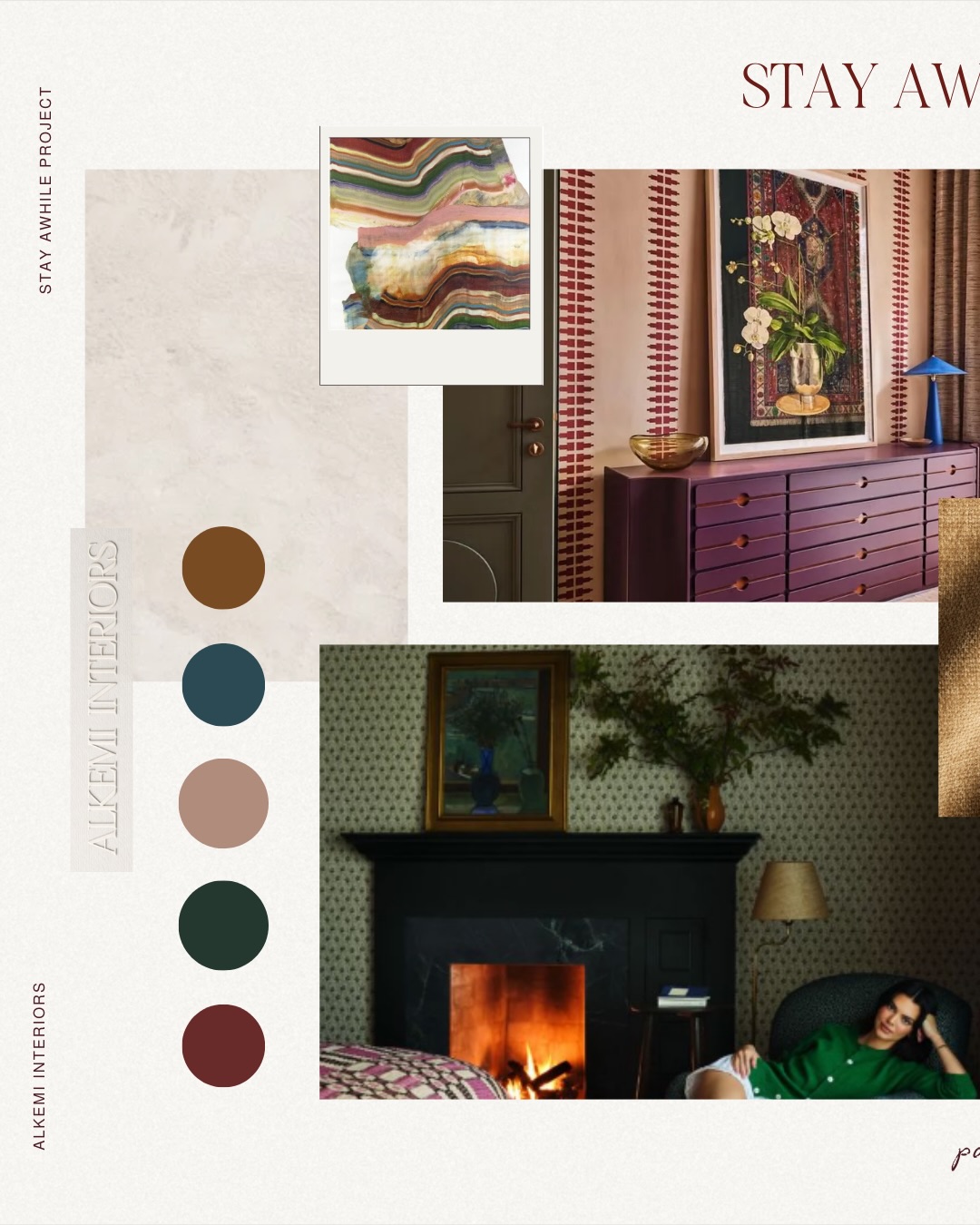 your first look at our Stay Awhile project.
Cozy, cinematic, and yes, a little dramatic.🙂↕️
Full of pattern and personality.
And she’s a repeat client which, I mean… best compliment ever.
Velvet. Zellige. Jewel tones. All the richness.🤌🏽
Photo credits from left to right:
@jasesullivan photo via Lisa Cohen
@heidicaillierdesign photo via @frankfrancesstudio
@kandhdesignltd photo via @Markfoxphotography
#alkemiinteriors #utahdesignstudio
Interior Design Moodboard, jewel tones design , pattern over pattern, Zellige tile, lived in interiors, Alkemi Interiors