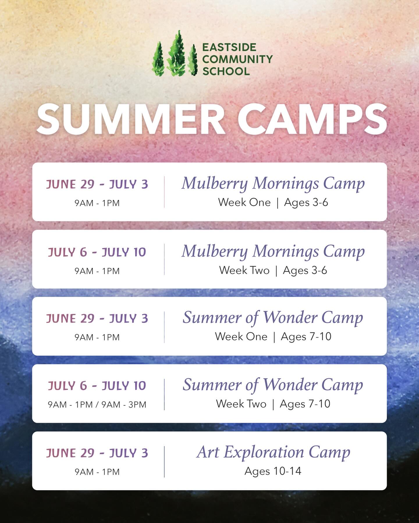 ☀️ECS Summer Camps in Issaquah!☀️
Summer at Eastside Community School is a time for creating, exploring, and connecting with new friends! Our camps are led by experienced Waldorf teachers, and are free from screens and distractions, allowing children to immerse themselves in activities that promote creativity and joy. Children are encouraged to explore, move, and play.
Our summer camps are designed to complement our school year programs and are open to current students and the broader community.
Join us this summer!
👉 See Link in Bio for more information and to sign up.
#ECS #eastsidecommunityschool #waldorf #screenfreechildhood #summercamp