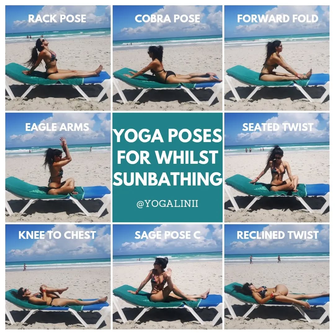 Happy Monday everyone!!!
As the summer is now in full swing and everyone (including me) is jetting off for their holidays, or simply sunning on the ground of their garden, here are some poses to help prevent the stiffness.
Typically while sunbathing, people tend to rotate like a rotisserie chicken, but there are still prolonged periods of stillness, and typically on a bed that lacks the appropriate support.
So here are some Asanas to help get the blood flowing and reduce the stiffness, with the benefit of not having to leave the sunbed! 🥳 People might look at you a bit funny to start with, but it might also inspire them to stretch and move too!
Whilst there are loads of Asanas you could do, these are just a few of my favourites. What are yours?
As always, listen to your body and only move in a way that feels comfortable for you. But above all, make sure you stay hydrated whilst sunning yourselves! 💧 Those cocktails on holiday are delightful, but they don't typically have enough water.
So look after yourselves, stay hydrated, top up your sun lotions and have a great summer!! ⛱️