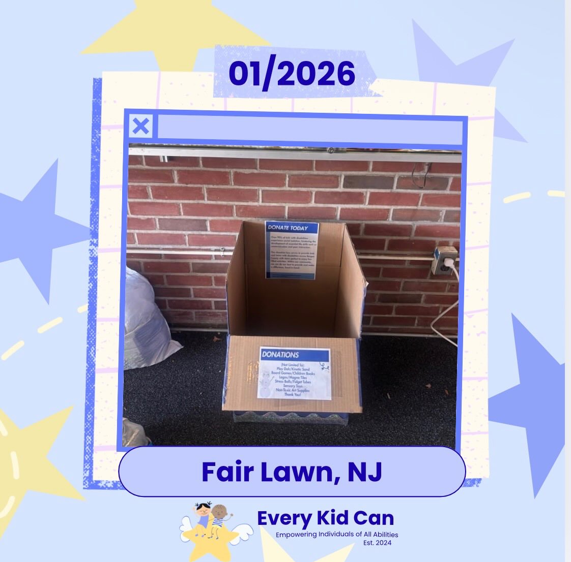 Every Kid Can placed our tenth donation box at the Fair Lawn Public Library in Fair Lawn, NJ during the month of January 2025.
Every donation helps bring joy and inclusion to our community, so thank you to all who supported through donating.
Thank you for supporting our mission!
#donationboxes #libraries #disabilityawareness #everykidcan #neurodiversity