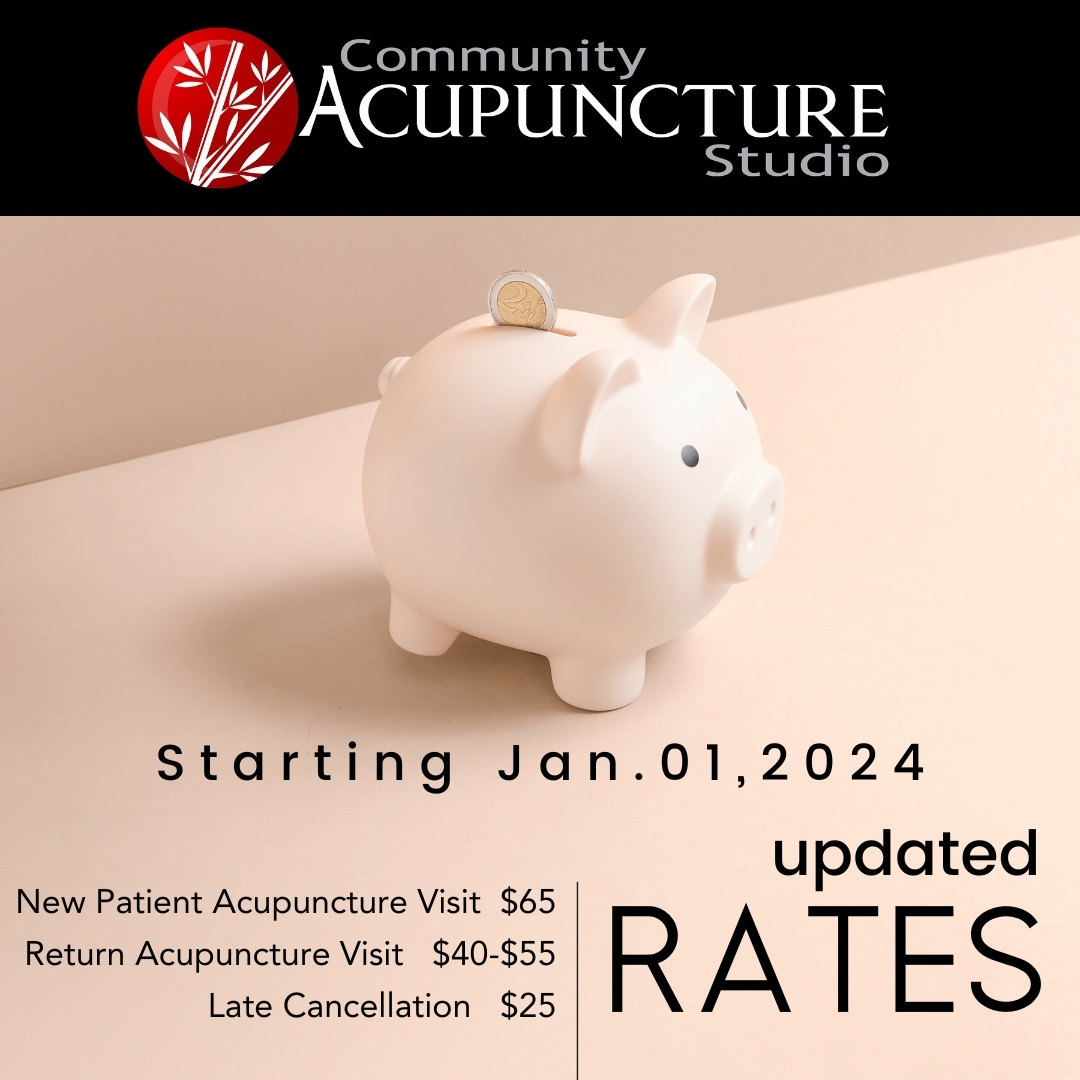 On Jan 1, our rates will be increasing for the first time in four years, to help offset inflation and the increased cost of doing business. While we still aim to make these visits affordable, we also have expenses that must be covered in order to stay in business. Return visits will be $40-55, new patient visits will be $65, and late cancellations will be $25. Thanks for your understanding and continued support.